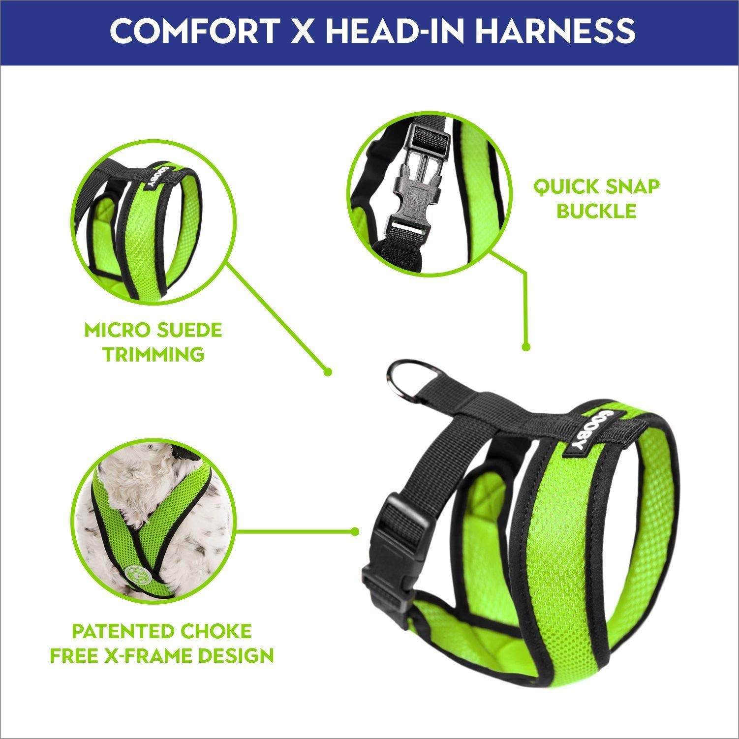 Gooby Comfort X Head In Harness, X-Large, Green - No Pull Choke-Free Dog Harness for Medium & Small Dogs