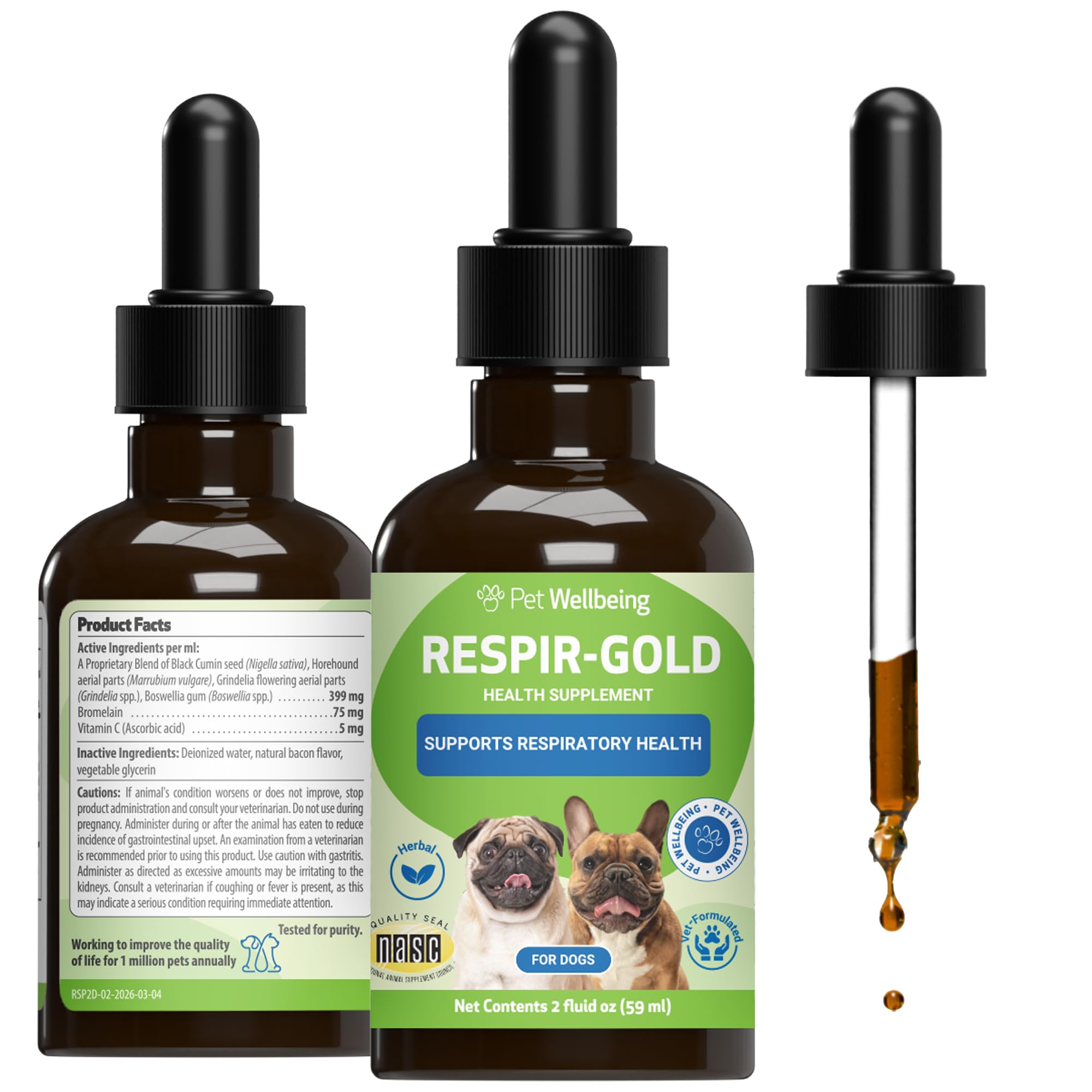 Pet Wellbeing Respir-Gold for Dogs - Lower Respiratory Support, Holistic Lung Health & Deep Breathing with Black Cumin & Horehou