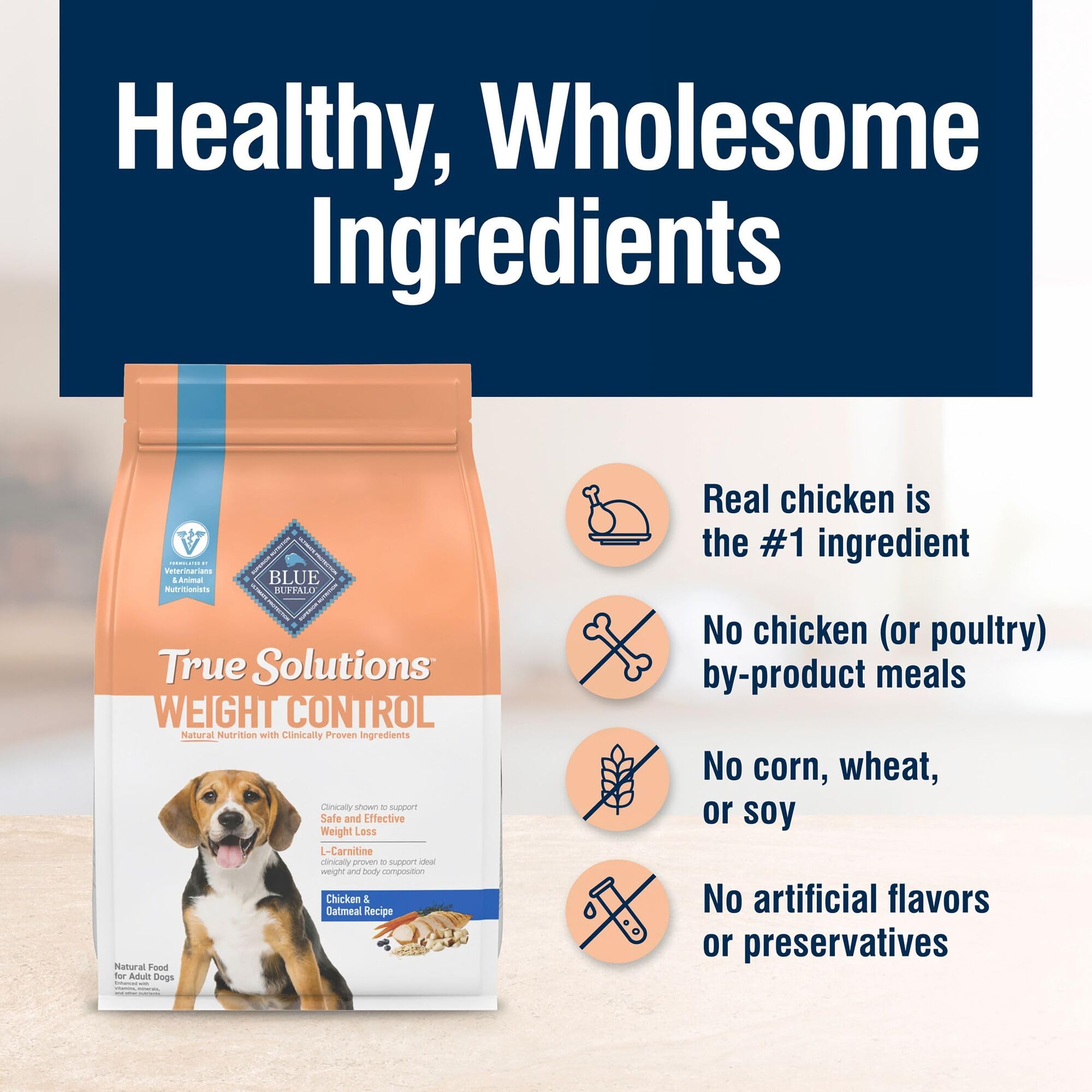 Blue Buffalo True Solutions Weight Control Natural Dry Dog Food for Adult Dogs, Chicken, 4-lb. Bag