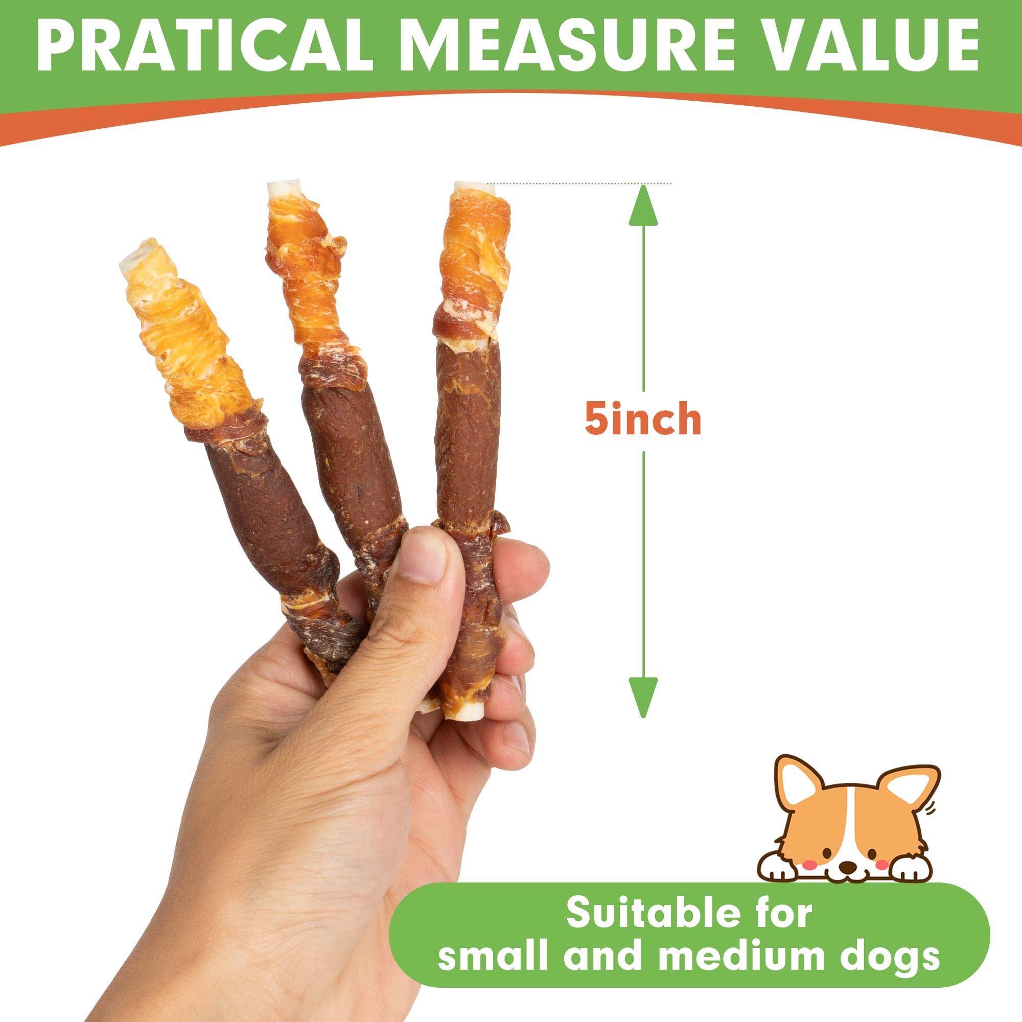 MON2SUN Dog Treats, Triple Flavor 5 Inch Chicken Liver Duck and Chicken Wrapped Rawhide Snacks for Small and Medium Dogs, 21.16
