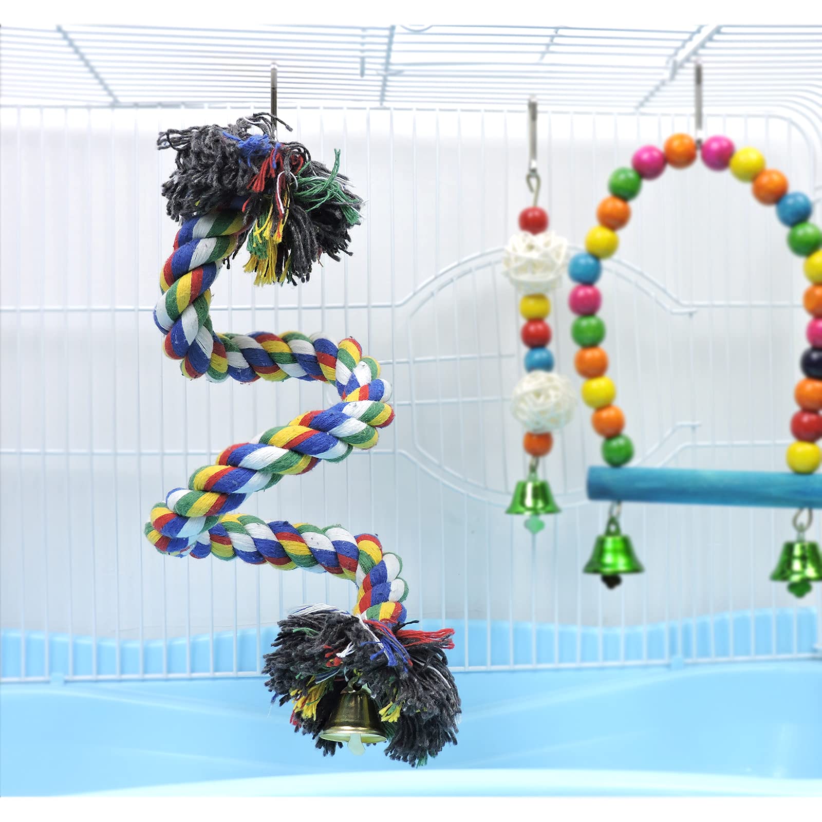 Wishlotus Bird Perches, Parrot Colorful Climbing Rope Swing Toys Parrot Stand With Bell And Hanging Clip For Parrots, Budgies, M