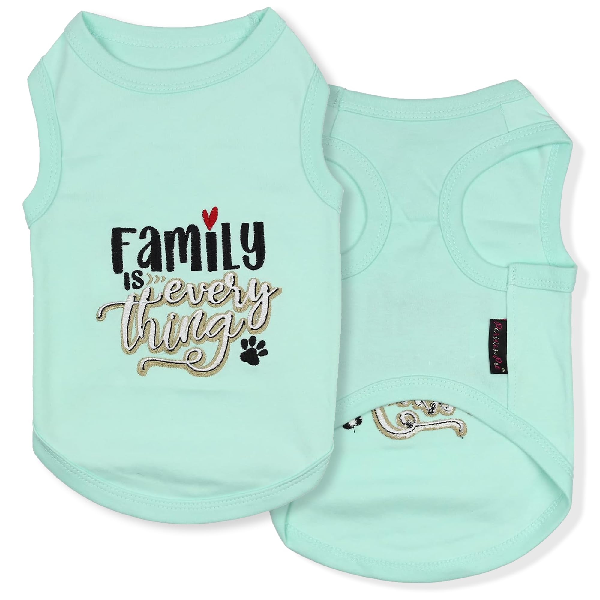 Parisian Pet Unisex Dog Tshirt - Embroidered “ Family Is Everything “ Dog Shirt - Breathable And Lightweight Dog Clothes - Sleeveless Dog Tee Shirts - Machine Washable Dog Shirt For Large Dogs - Xl