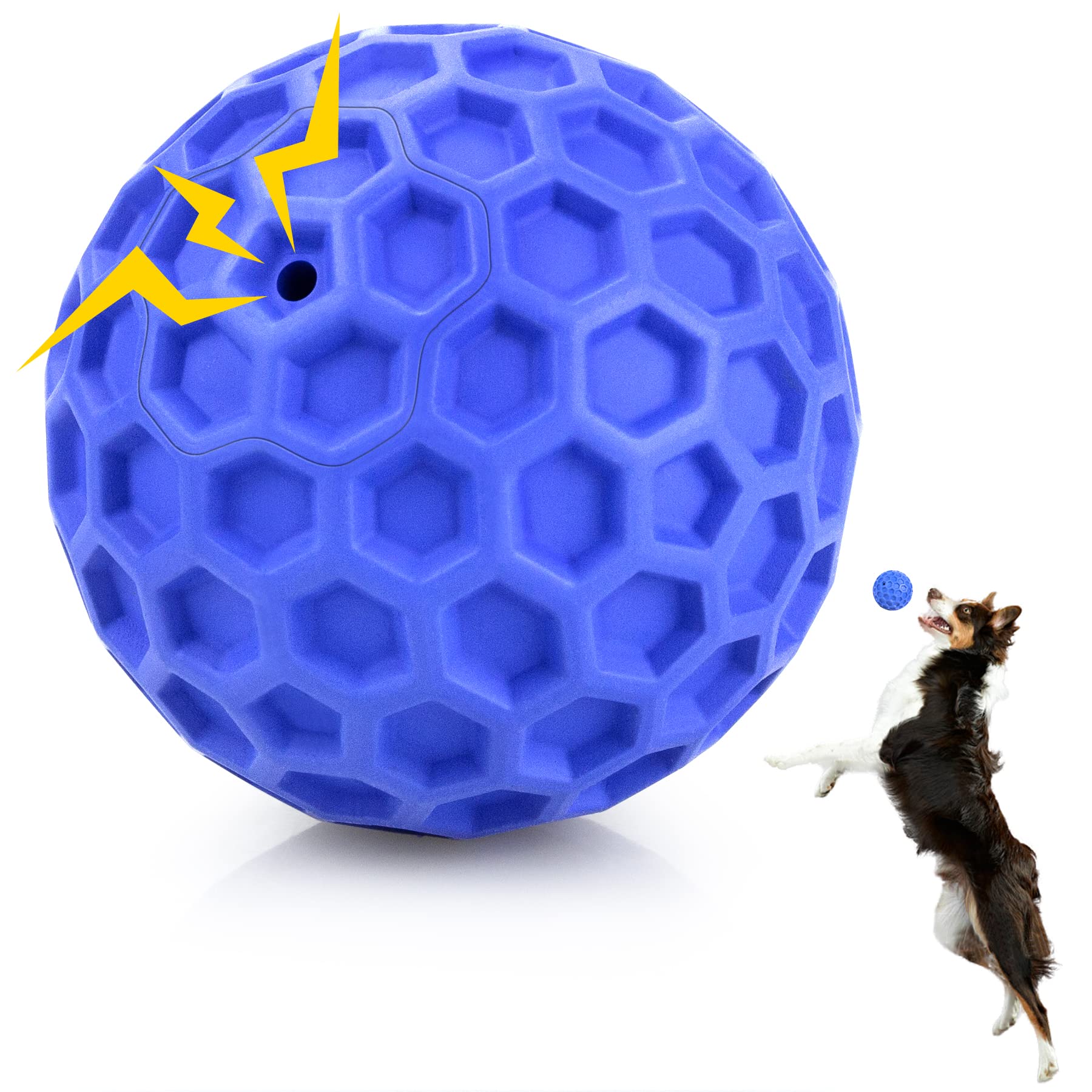 DISSKNIC Indestructible Squeaky Dog Ball, Relieves Anxiety, Cleans Teeth, Interactive Chew Toy for Aggressive Chewers, Dog Toy f