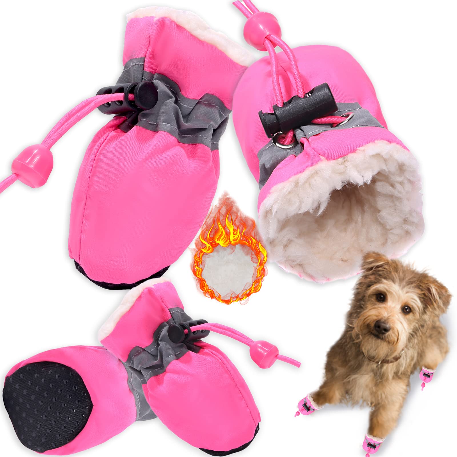 Teozzo Dog Snow Boots Dog Shoes For Small Medium Size Dogs Booties Paw Protector Warm Pet Boots For Puppies 4Pcs
