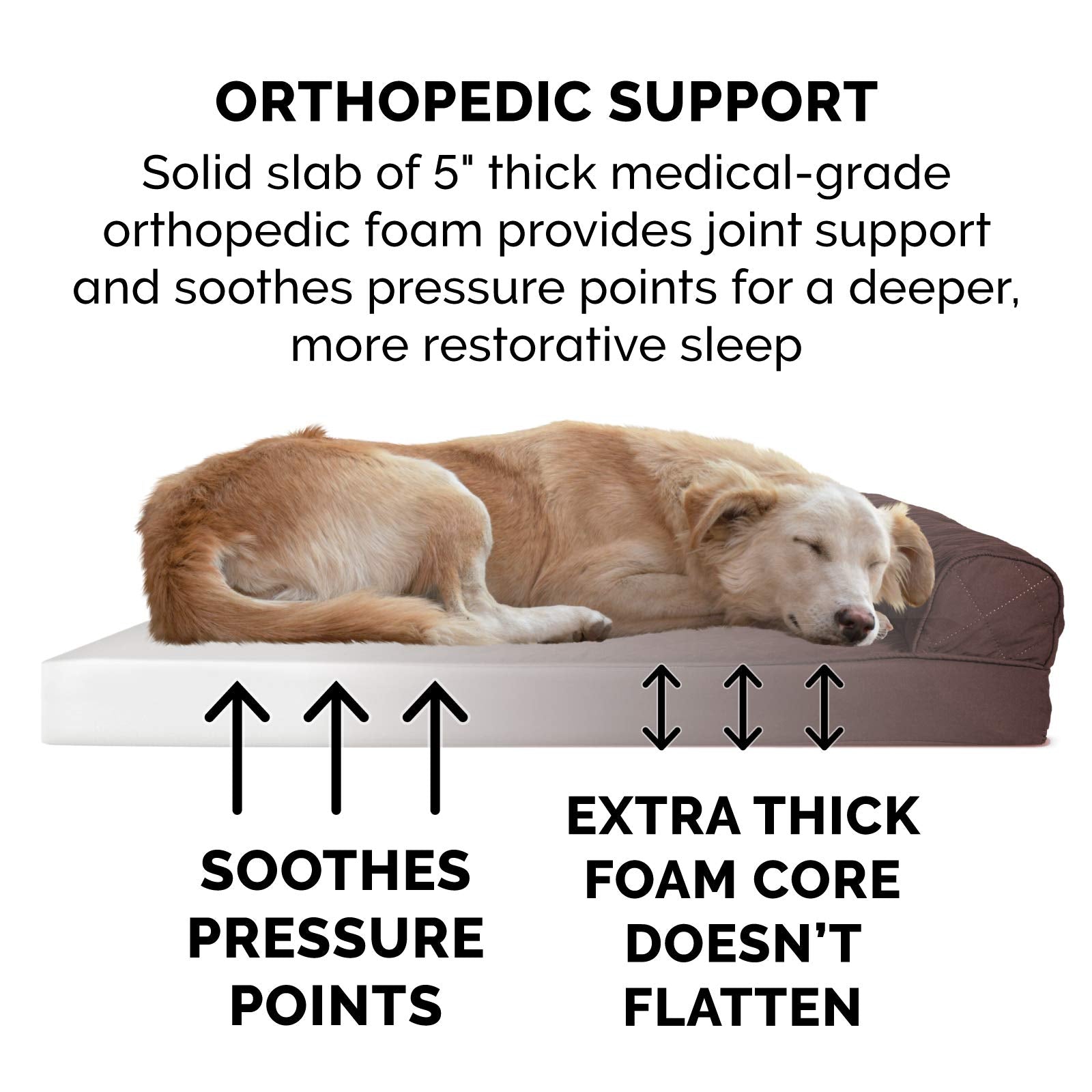 Furhaven Orthopedic Dog Bed for Large Dogs w/ Removable Bolsters & Washable Cover, For Dogs Up to 125 lbs - Quilted Sofa - Coffe