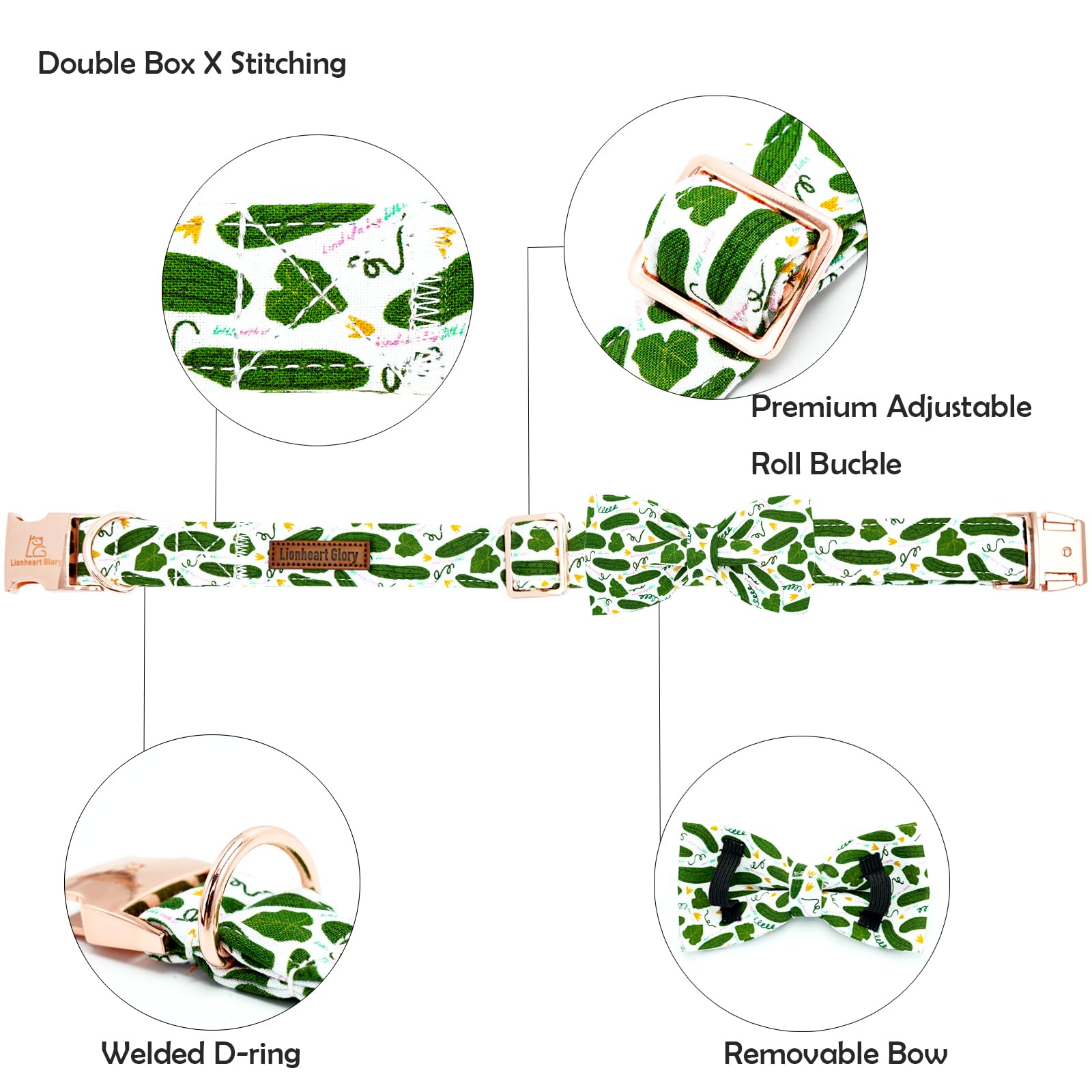 Lionheart Glory Dog Bow Collar Cucumbers Print Dog Collar For X-Small Dogs,Female Male Dog Collars With Bowtie Spring Summer Col
