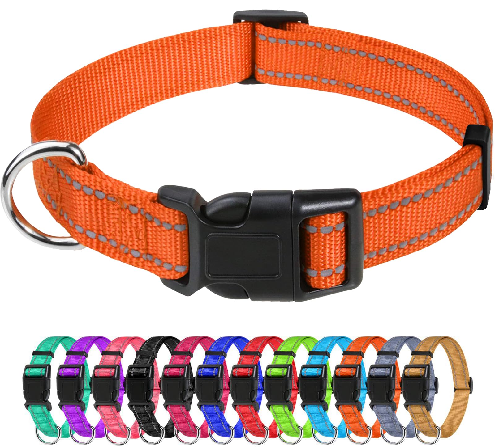 Tagme Reflective Nylon Dog Collars, Adjustable Classic Dog Collar With Quick Release Buckle For Small Dogs, Orange, 5/8' Width