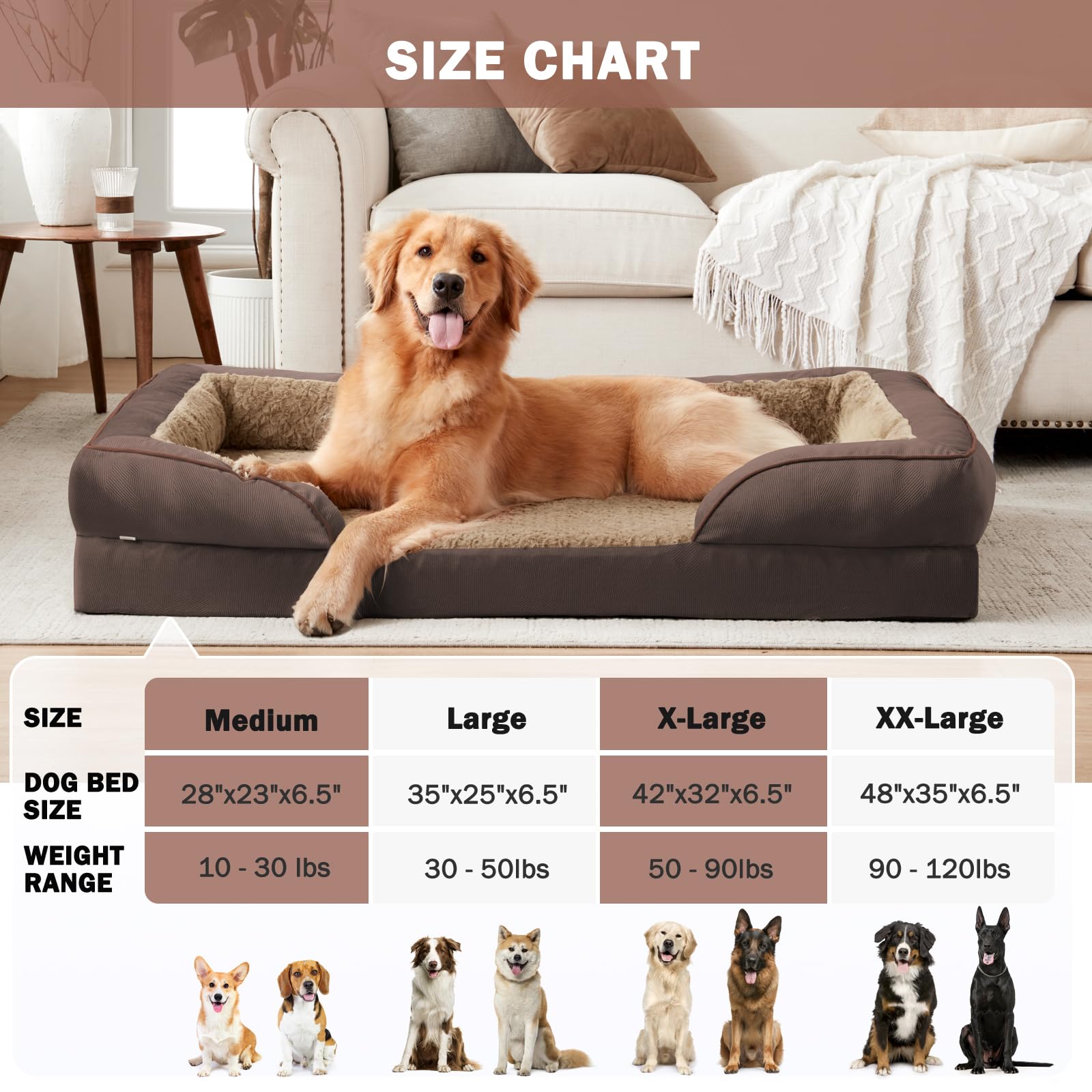 INVENHO Orthopedic Dog Bed for Extra Large Dogs, XXL Egg-Crate Foam Dog Couch with Washable Removable Cover, Waterproof Lining a