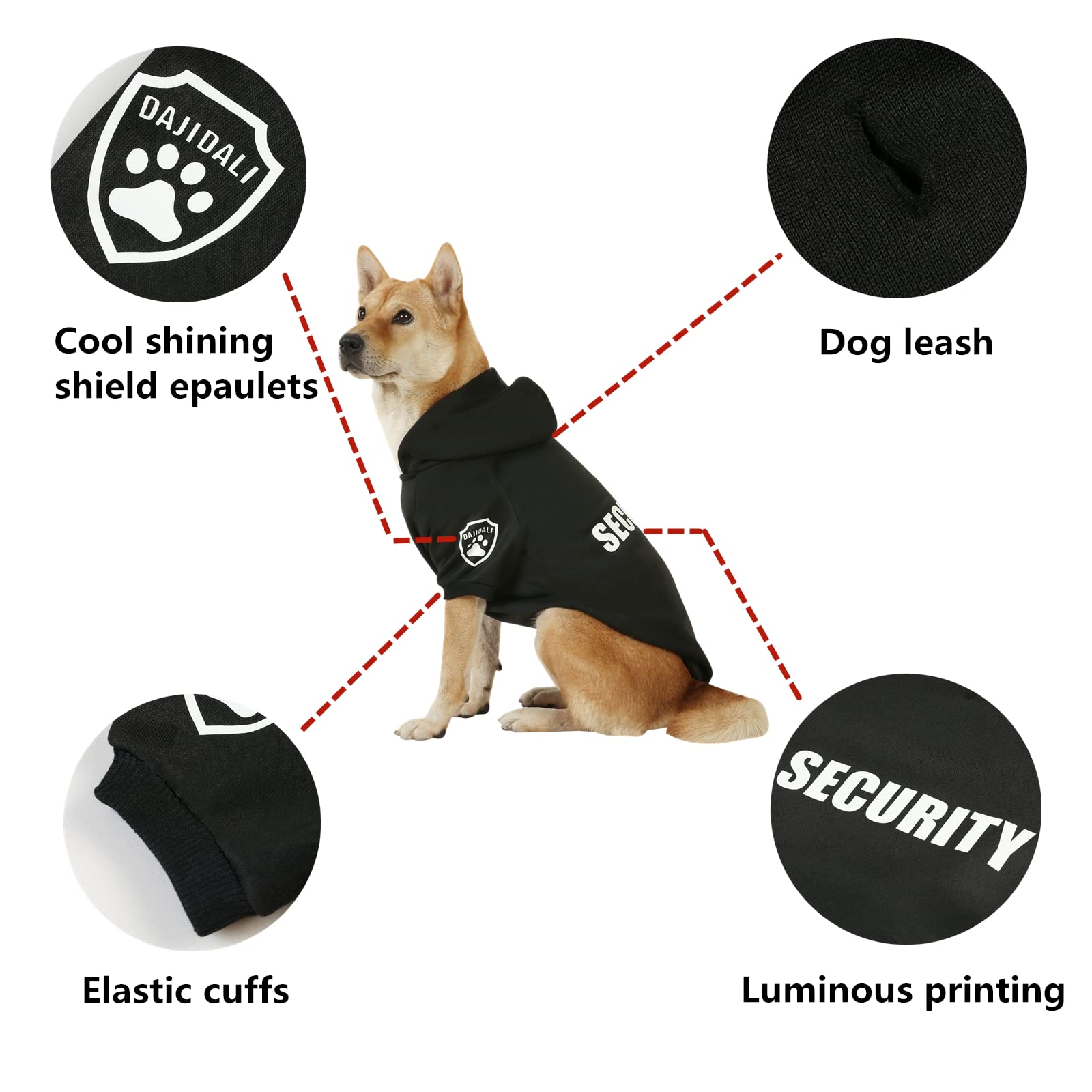 Dog Security Hoodie With Glow-In-The-Dark Prints Dajidali Dog Clothes Apparel Winter Sweatshirt Warm Sweater Jacket Coat Hoodie