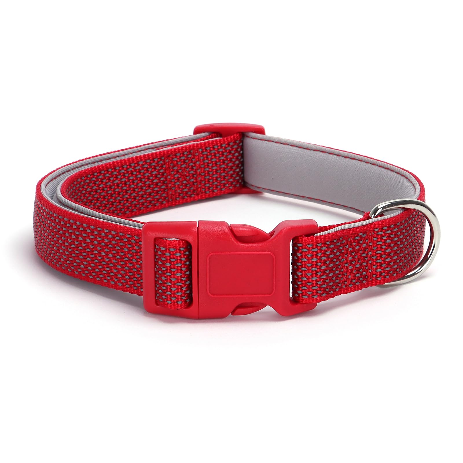 Reflective Dog Collar Padded-4 Size, Breathable Nylon Soft Neoprene Pet Collar For Small Medium And Large Dogs (Red, S)