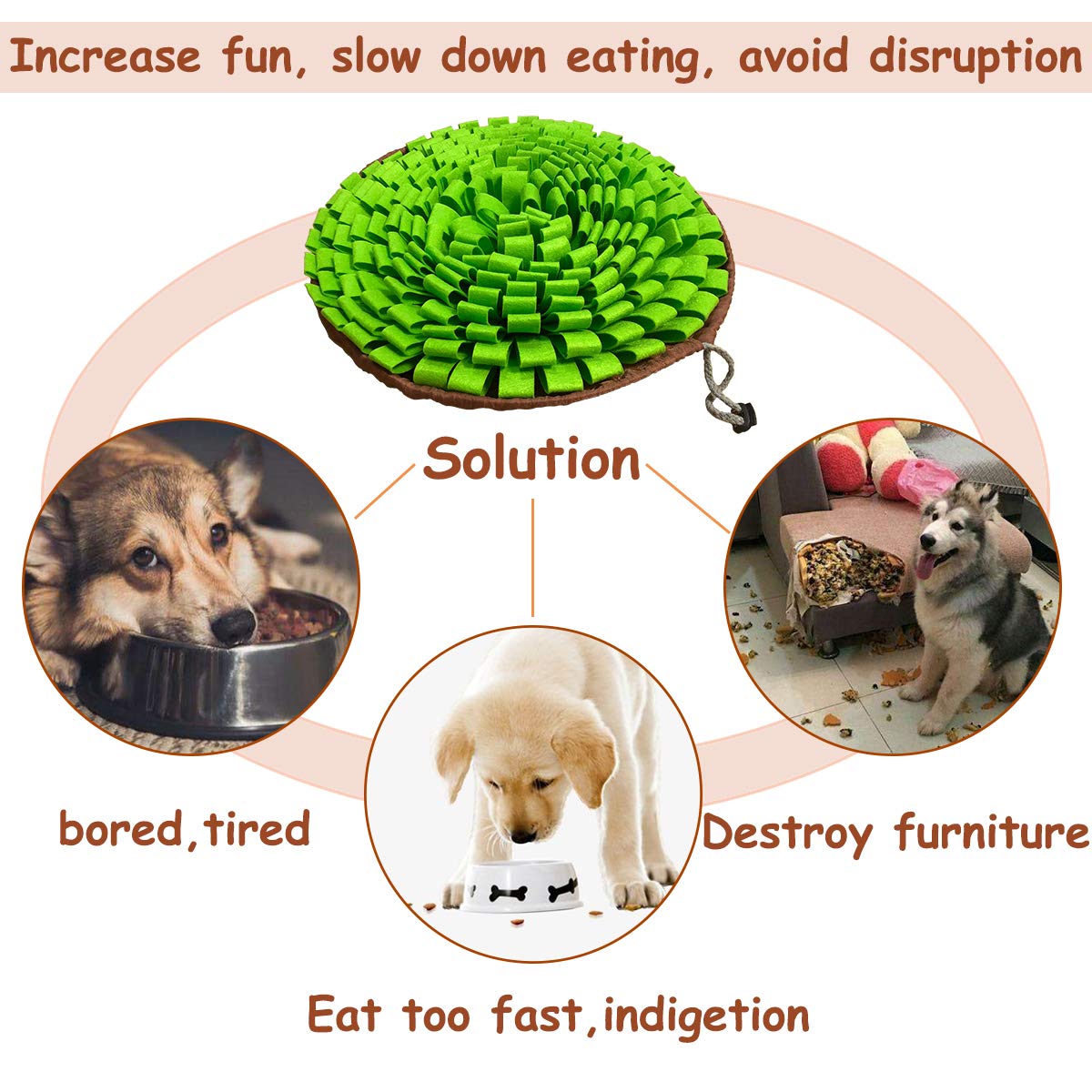 NEECONG Pet Snuffle Mat - Interactive Feed Puzzle for Dogs & Cats, 18.8"x18.8", Green, Travel Portable, Stress Relief, Model 050132788062
