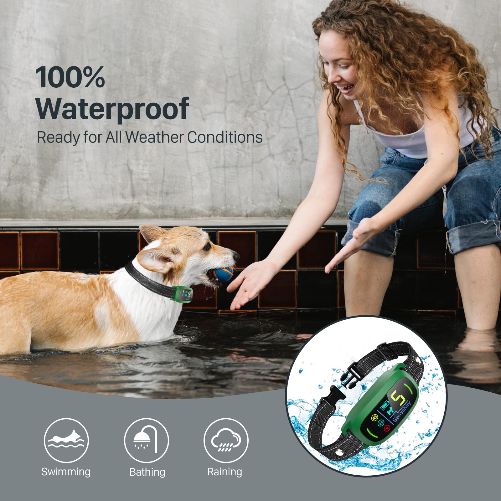 FAFAFROG Bark Collar, Rechargeable Dog Bark Collar with 5 Adjustable Sensitivity and Intensity Beep Vibration Shock, Anti Barkin
