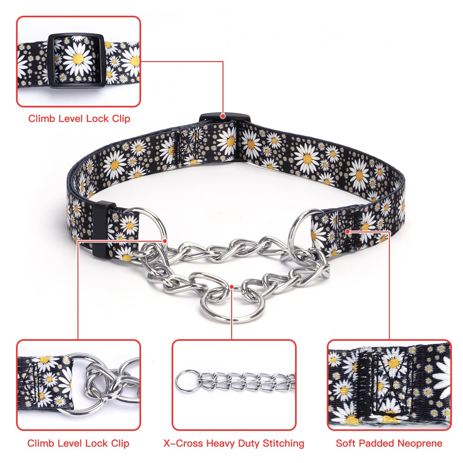 Bbmmayy Martingale Collar, Training Dog Collar, Stainless Steel Chain Pet Collar For No Pull Dog Walking Flowers Design Large Me