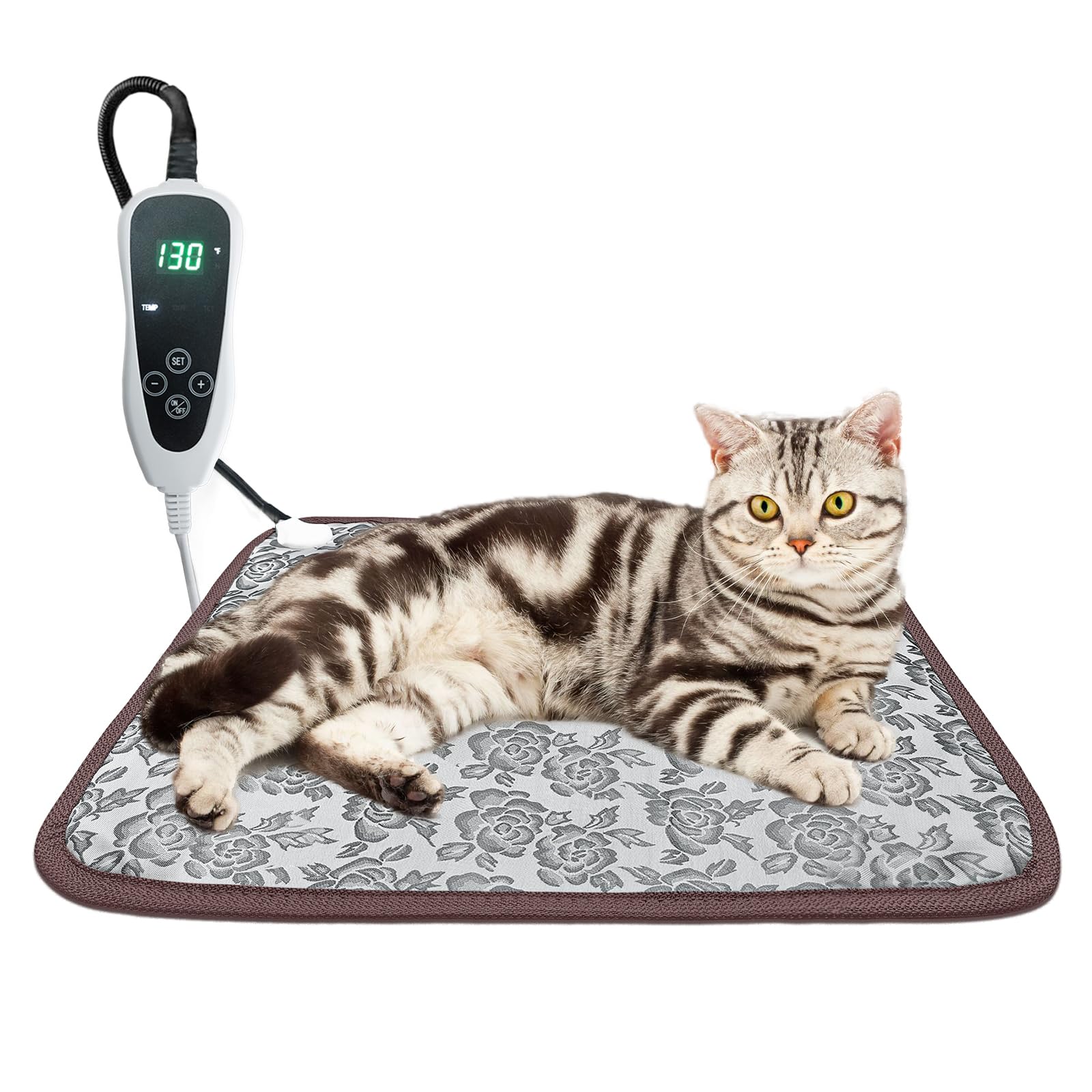 Golopet Pet Heating Pad 18X18 In Cat Heating Pads For Cats Waterproof Smart Thermostat Switch, Adjustable Heated Cat Bed, Adding Wire Rope Wires Cat Warming Pad-Rose