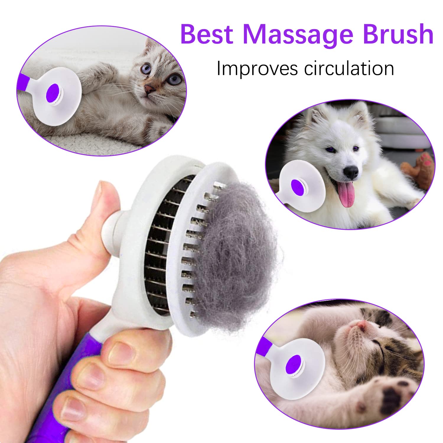 itPlus Cat Grooming Brush, Self-Cleaning Slicker for Dogs & Cats, Purple, Rubber, Model ZI-001-BRUSH-Purple