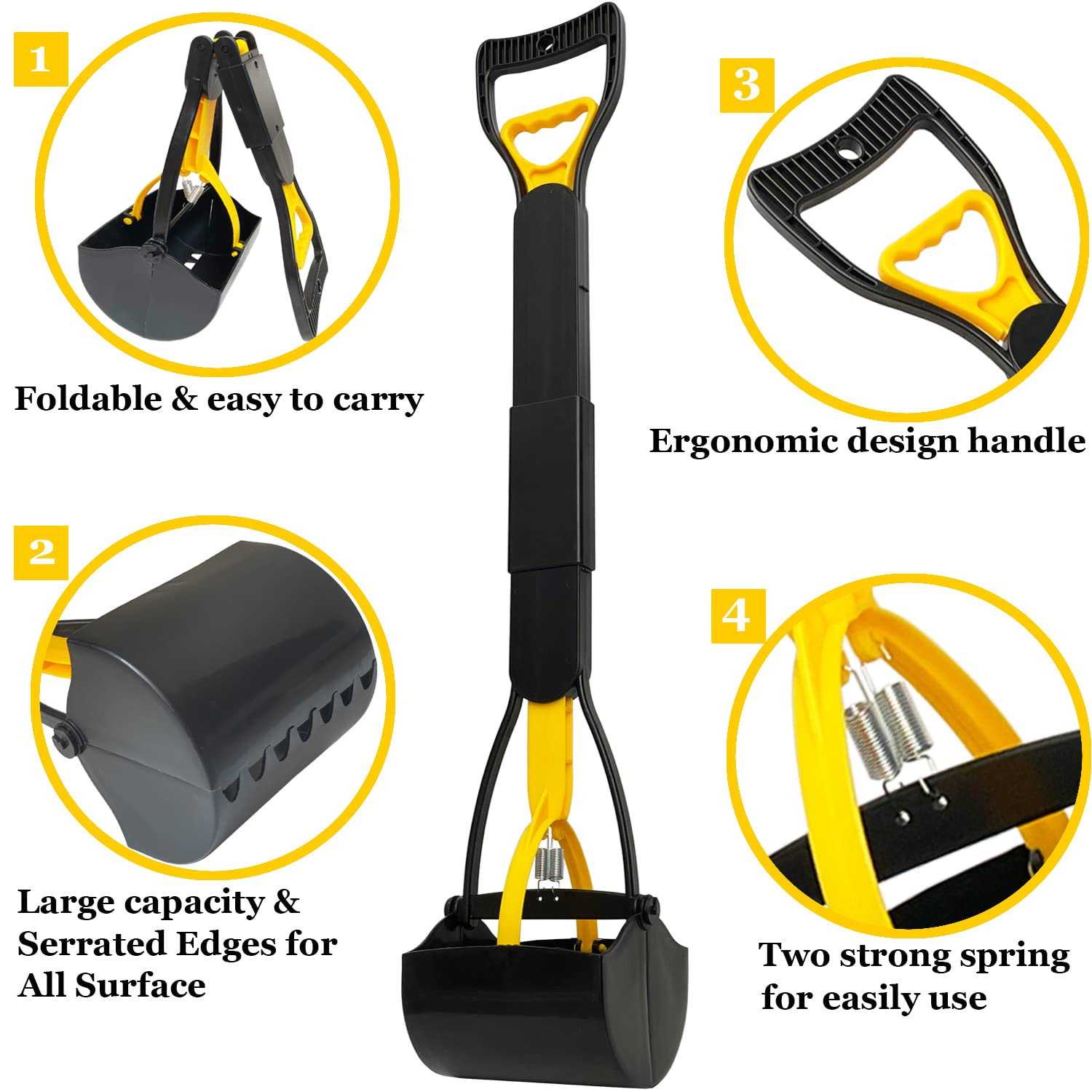 ienjoyed 32 Tall Pooper Scooper for Dogs - Heavy Duty, Long Handle, Durable Spring, Foldable, Yellow