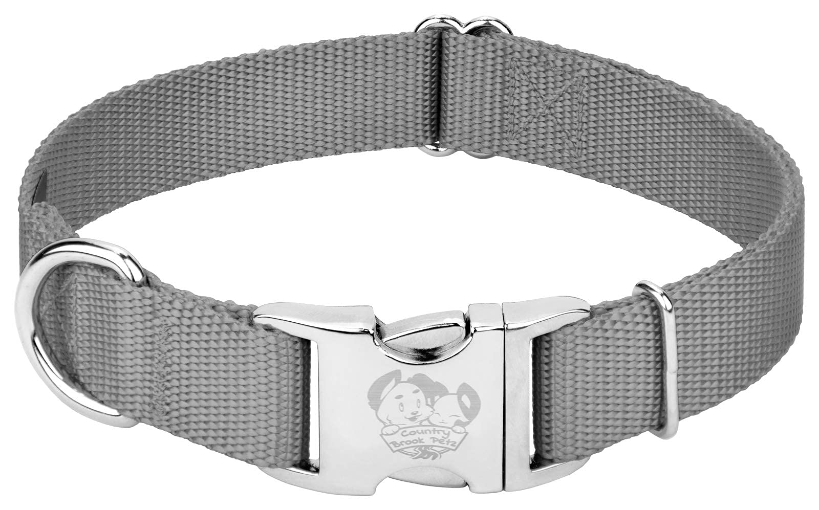 Country Brook Design - Vibrant 30+ Color Selection - Premium Nylon Dog Collar With Metal Buckle (Extra Large, 1 Inch, Silver)
