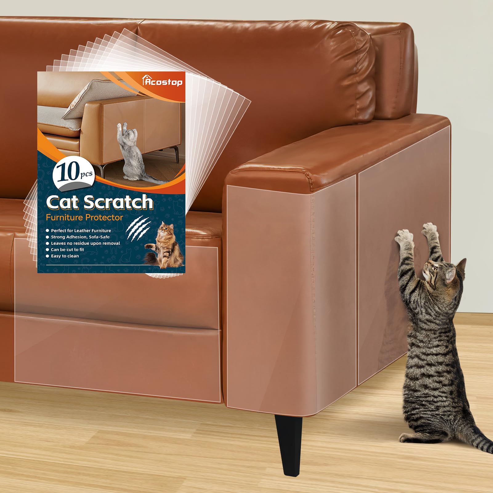 Cat Scratch Furniture Protector - Specially Designed for Leather Furniture, Easy to Remove Anti-Scratch Couch Protector from Cat