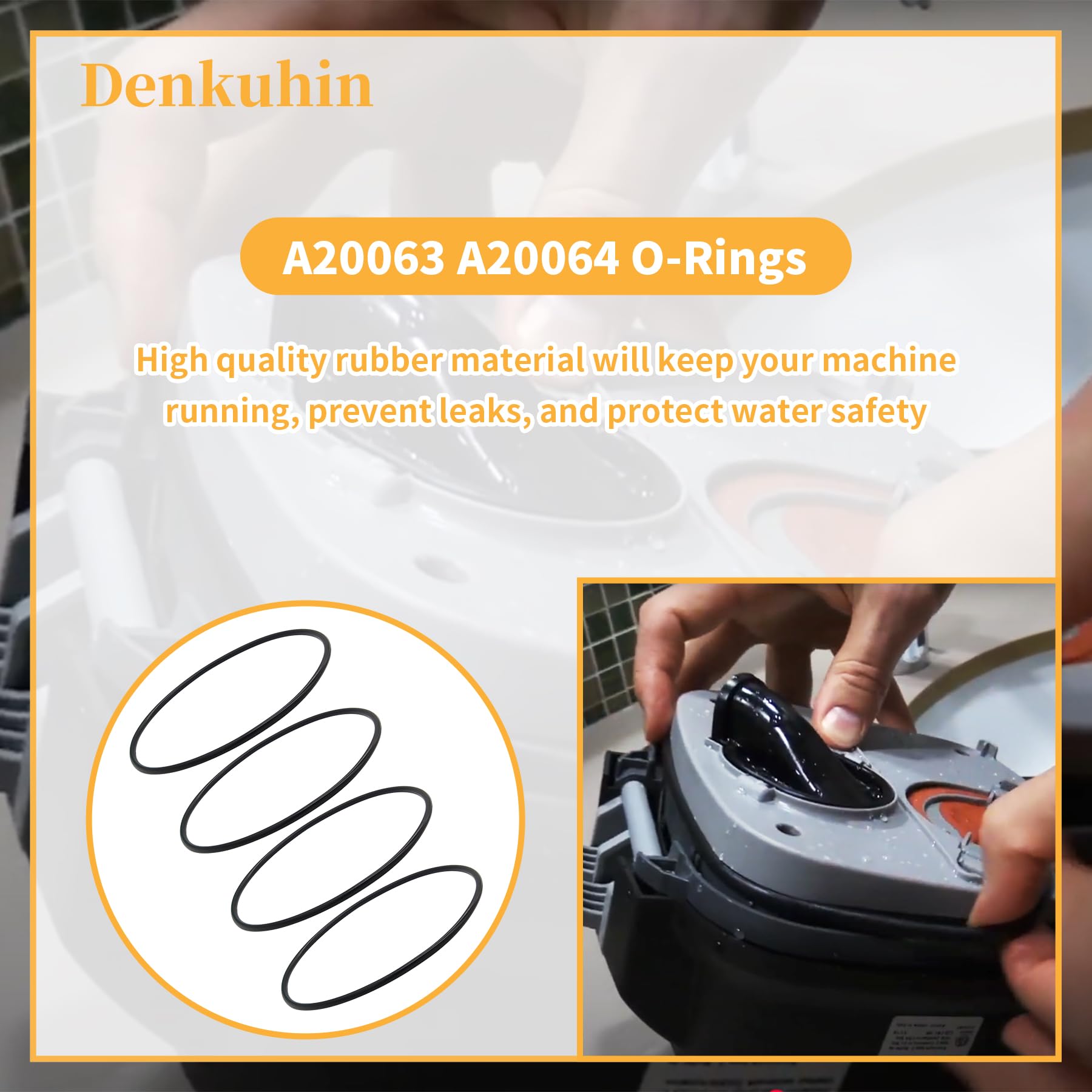 Denkuhin O Ring for Fluval Canister Filter Motor Head Lid Seal - Rubber, Black, Model A20063 A20064 (4/Pack)