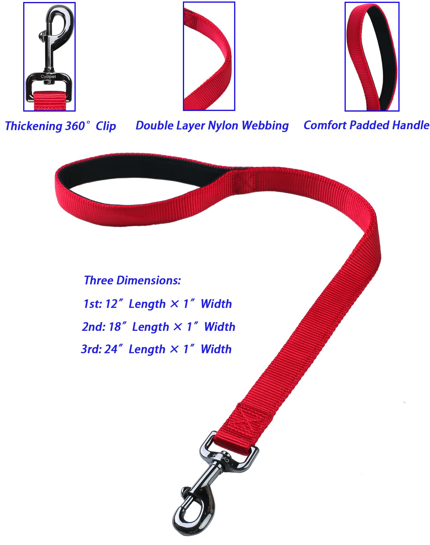 Cyclpet Premium 24 Inches Nylon Short Dog Leash With Heavy Duty Clasp And Comfort Padded Handle For Large Medium Breed Dogs Dail