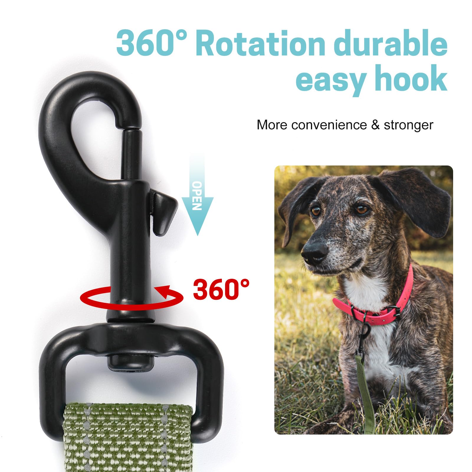 Easyease Dog Leash With 2 Comfortable Soft Padded Handles 6Ft Green Reflective Heavy Duty Pet Dog Walking Leashes Durable Dog Tr