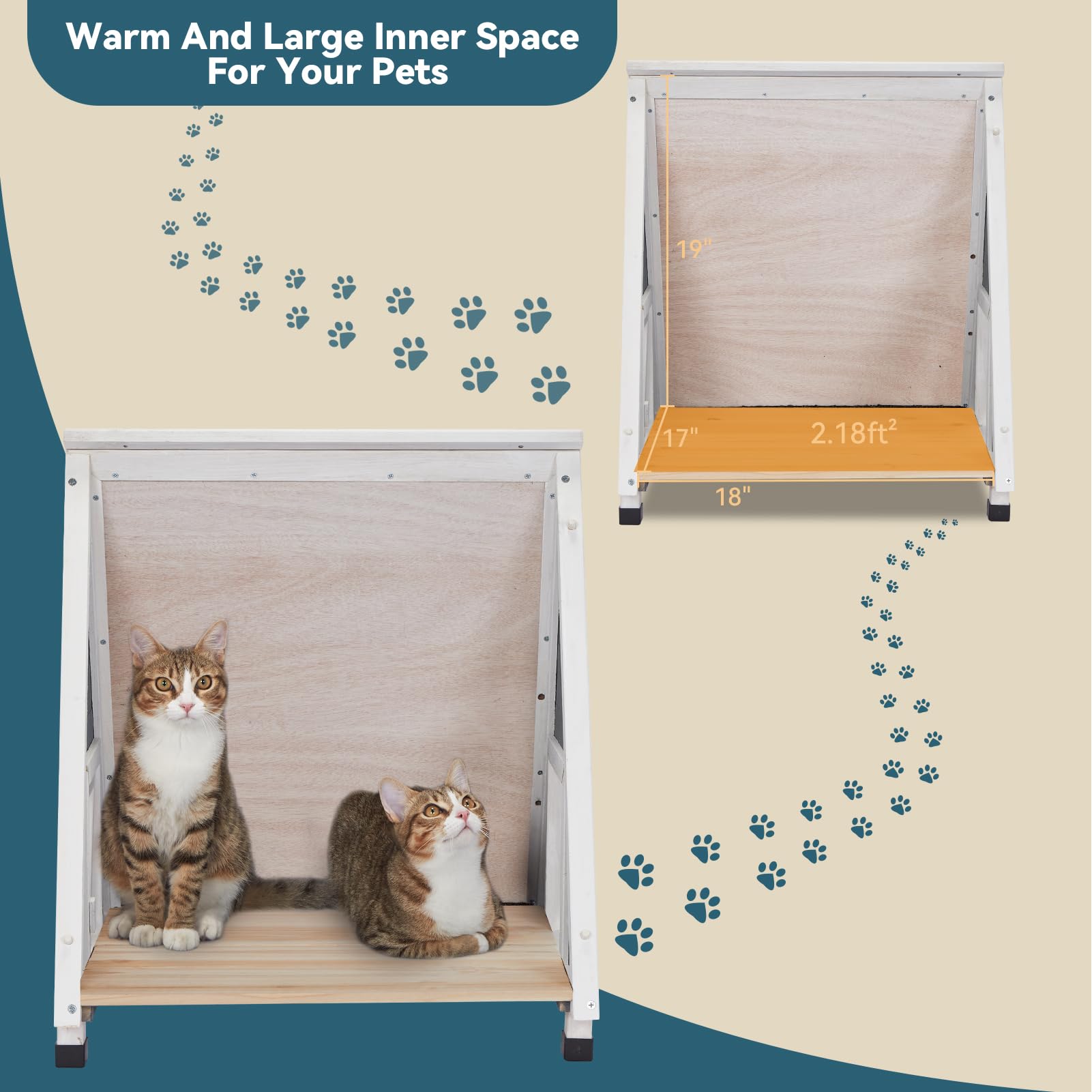 Petsfit Outdoor Cat House - Weatherproof Feral Cat Shelter with Escape Door, Solid Wood, Model CHW10203