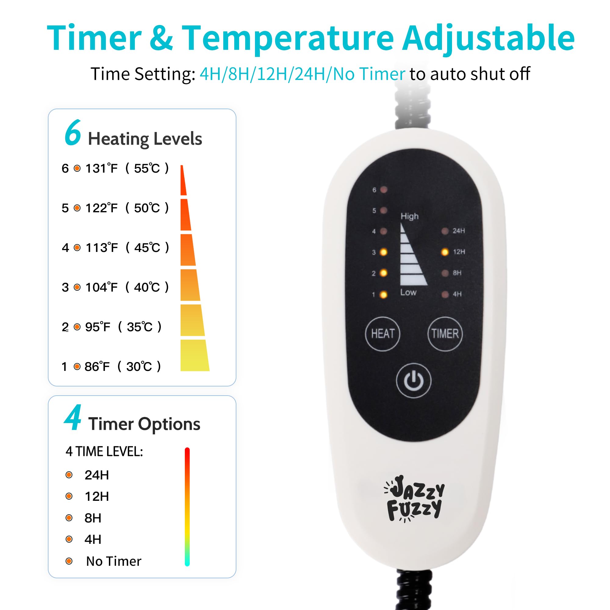 Jazzy Fuzzy Pet Heating Pad, 6 Adjustable Temperature Indoor Heated Pad With Timer, For Cats And Dog With Chew Resistant Cord (M