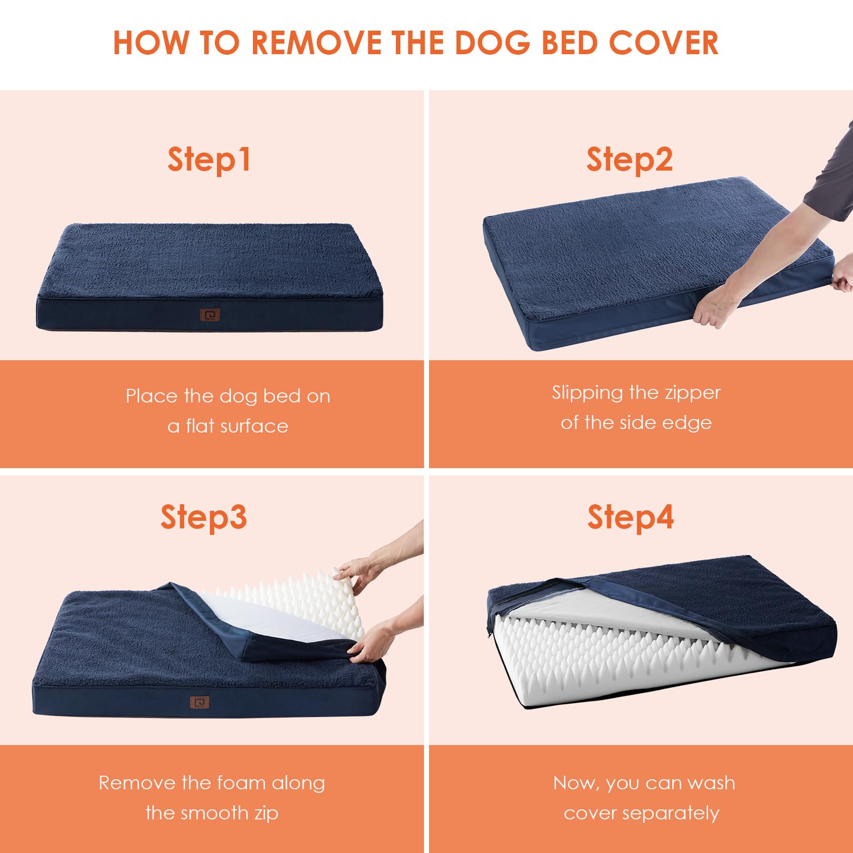Eheyciga Orthopedic Dog Beds For Large Dogs With Removable Washable Cover For Crate, Navy, 35X23