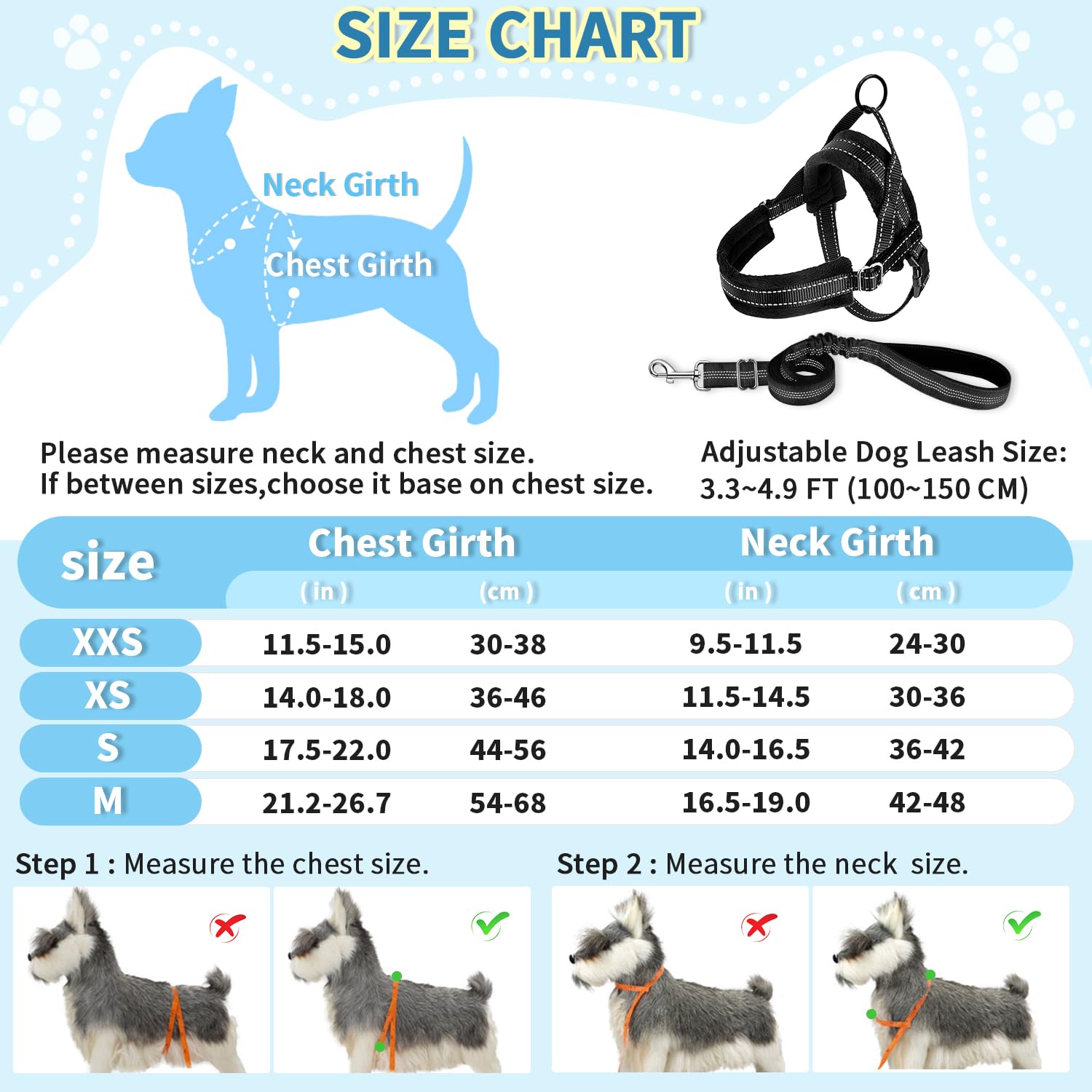 Slowton No Pull Small Dog Harness And Leash Set, Puppy Soft Vest Harness Neck & Chest Adjustable, Reflective Lightweight Harness & Anti-Twist Pet Lead Combo For Small Medium Dogs (Black, Xs)