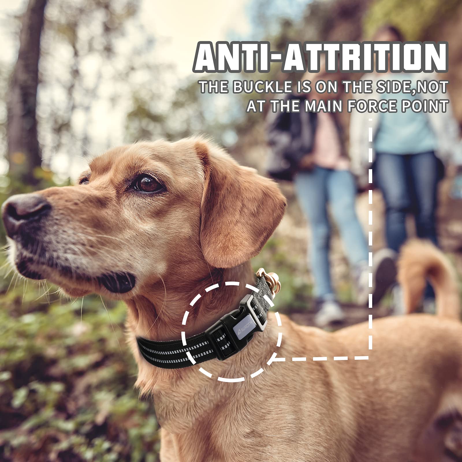 Auroth Dog Collar For Medium Large Dogs, Reflective Dog Collar, Soft Nylon Adjustable Dog Collars With Heavy Duty Metal D Ring Tangle Free (Medium:12'-19.6', Black)