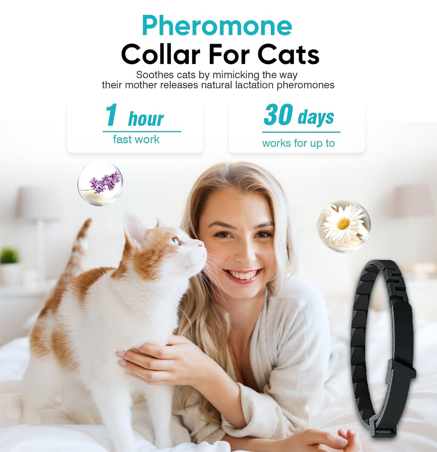Cat Calming Collar 4 Pack, Adjustable Soother, Anxiety Relief, Stress Pheromone Collar For Cats, Comfort Cat Calm Collars, Lasts