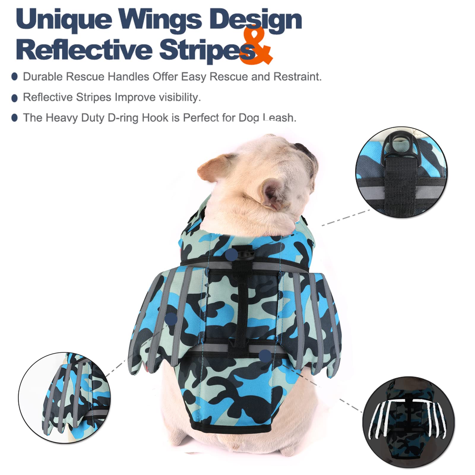 Petglad Dog Life Jacket, Wings Design Pet Life Vest, Dog Flotation Lifesaver Preserver Swimsuit with Handle for Swimming Pool Be