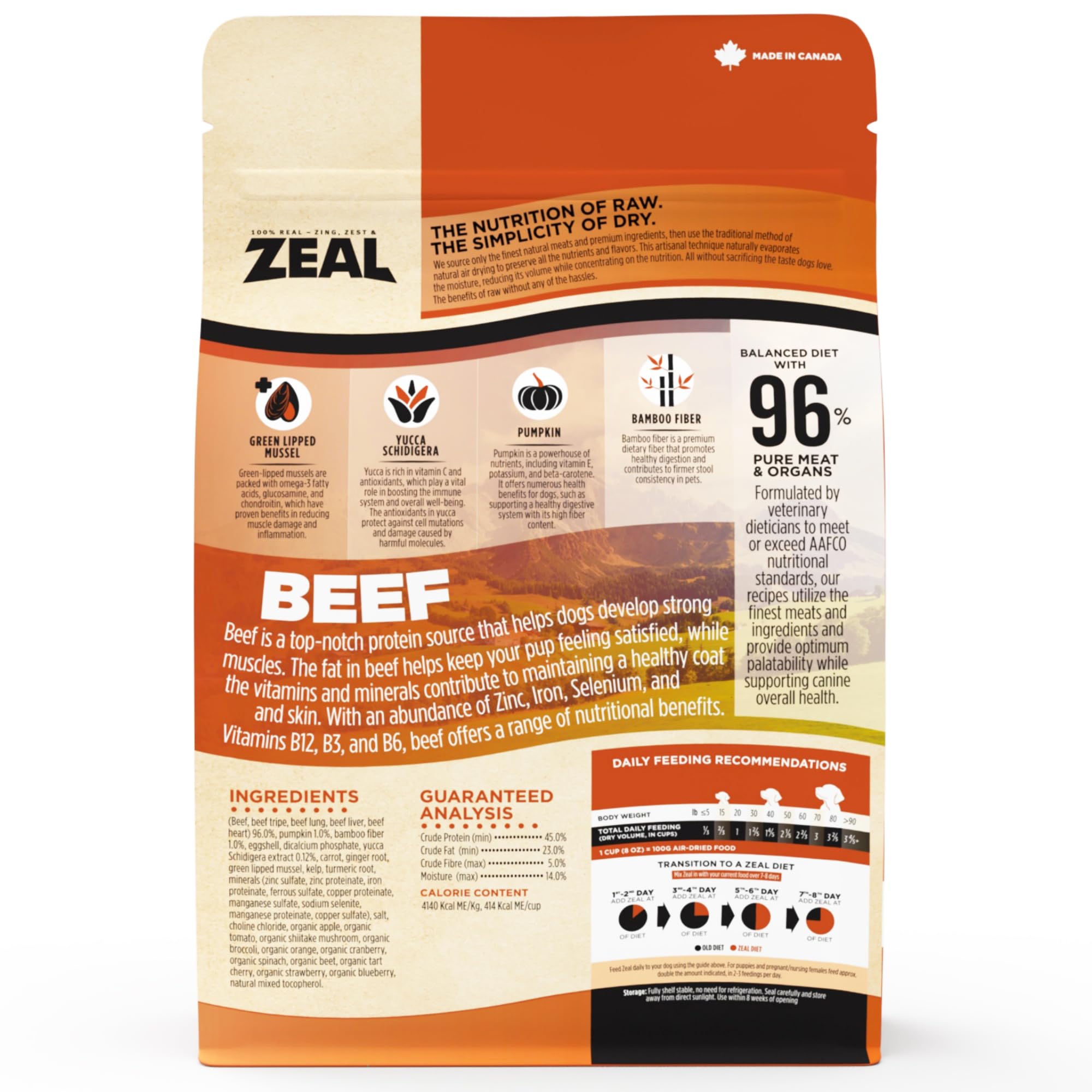 ZEAL Canada Air-Dried Beef Recipe for Dogs - High Protein, Natural Superfoods, Nutrient Rich, No Fillers, Grain Free, Complete &