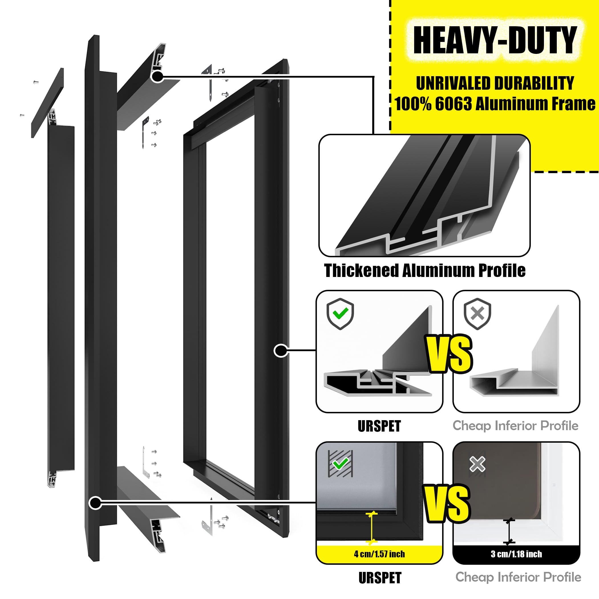 URSPET Extra Large Aluminum Dog Door - Heavy Duty, Lockable, Black, 14.5"W x 25.125"H, for Dogs Up to 220 lbs, Model BD01