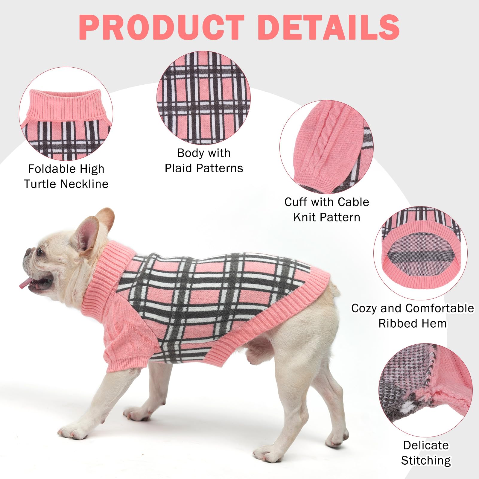 Scenereal Plaid Large Dog Sweater, Cable Knitted Pullover For Boys & Girls In Winter, Big Turtleneck Thick Warm Clothes, Outfit