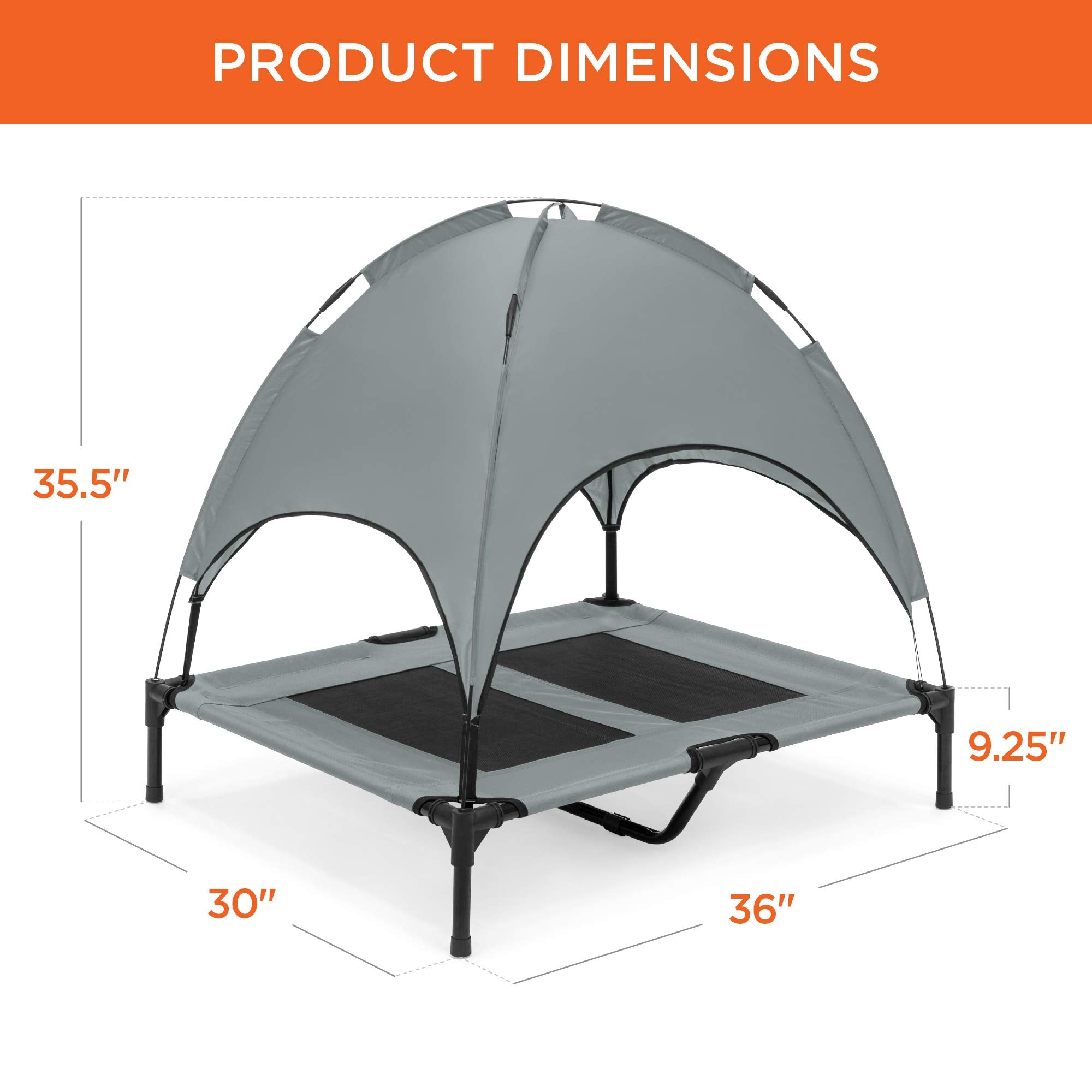 Best Choice Products 36In Elevated Cooling Dog Bed, Outdoor Raised Mesh Pet Cot W/Removable Canopy Shade Tent, Carrying Bag, Breathable Fabric - Gray