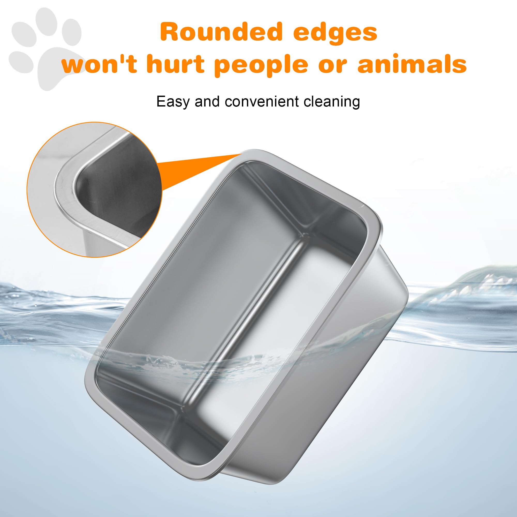 2 Pack 8'' Deep Large Litter Box Stainless Steel Cat Litter Box Metal Litter Box Easy To Clean,Non-Stick Kitty Litter Box,Suitab