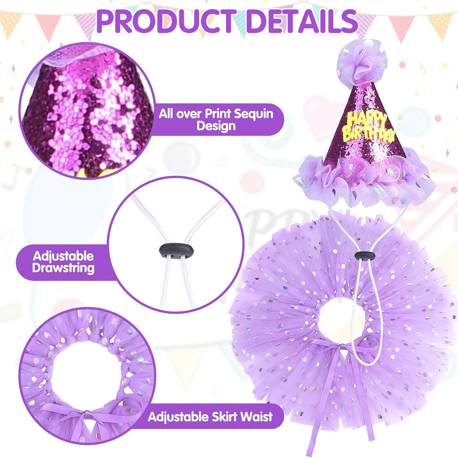 Scenereal Dog Birthday Bandana With Hat And Dress Girl Set, Puppy Birthday Party Supplies, Cute Tutu Skirt Outfit For Small Medium Large Dogs