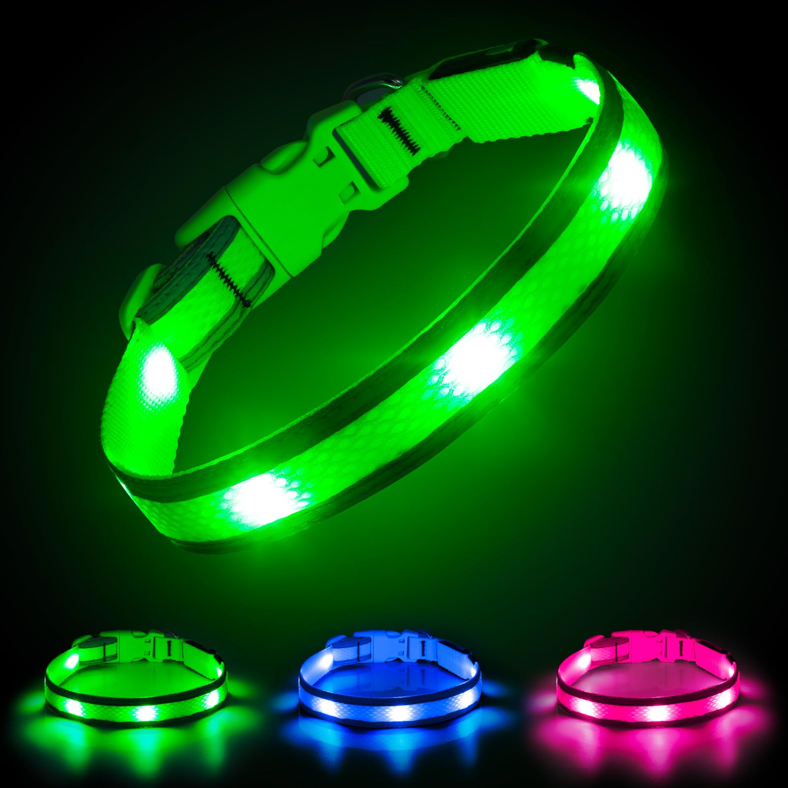 Illumifun Light Up Dog Collar - Usb Rechargeable Dog Light Glow In The Dark - High Visibility Led Dog Collar For Night Walking (