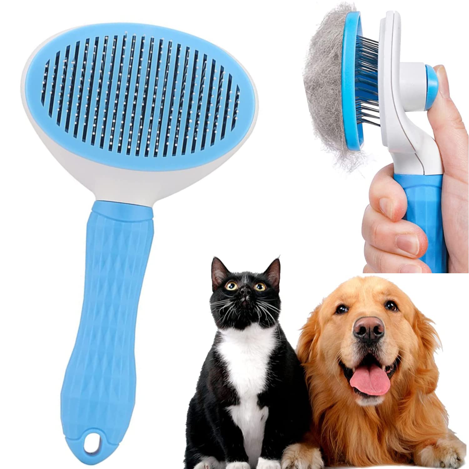 Stovary Self Cleaning Slicker Brush, Pet Grooming Shedding Brush For Dogs And Cats  Easy To Remove Loose Undercoat, Pet Massagi