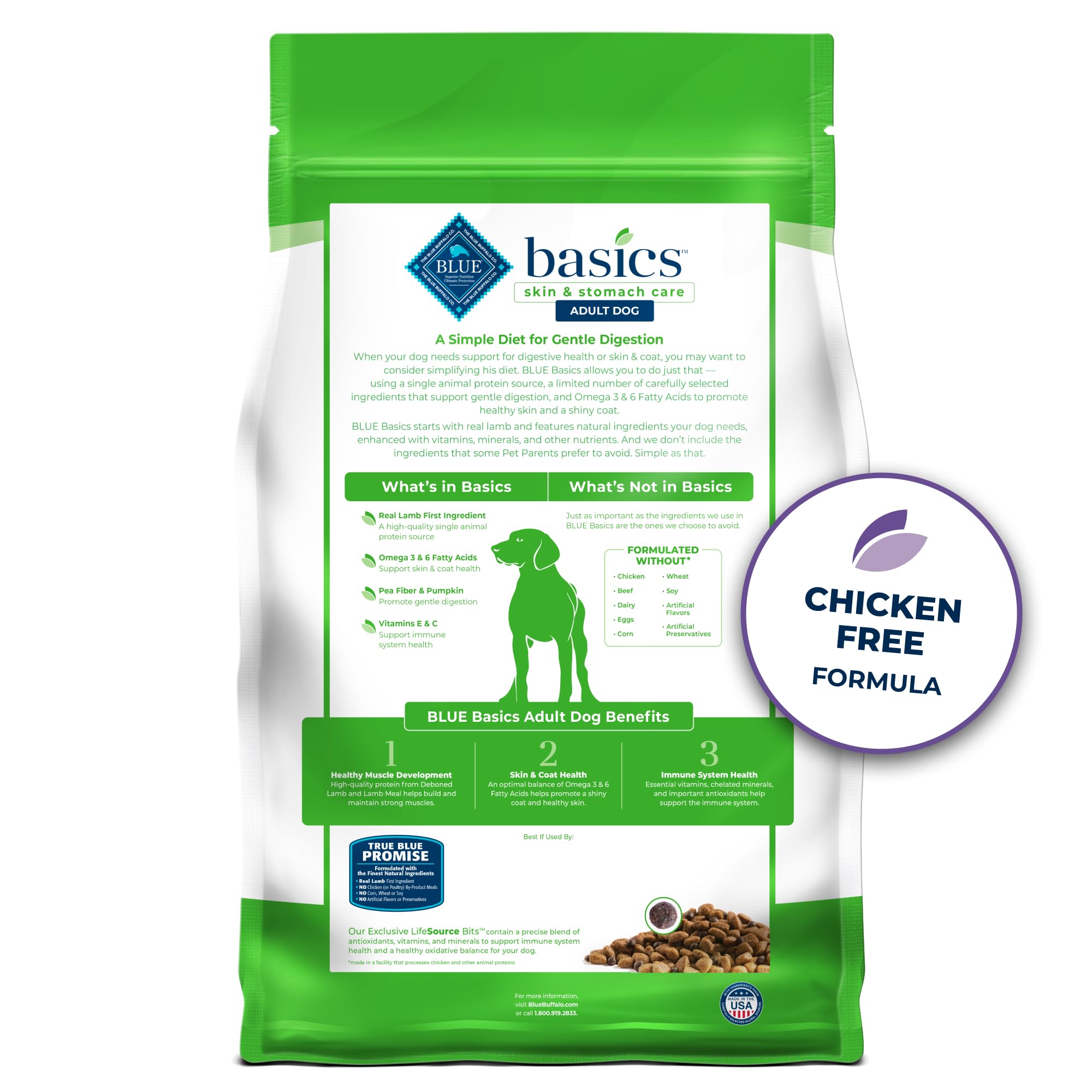 Blue Buffalo Basics Adult Grain-Free Dry Dog Food for Skin & Stomach Care, Limited Ingredient Diet, Made in the USA with Natural