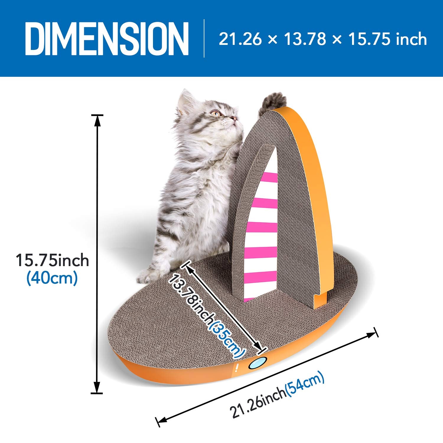 FluffyDream Cat Condo Scratcher Post Cardboard, Sailboat Shape Cat Scratching Lounge Bed, Durable Pad Prevents Furniture Damage,