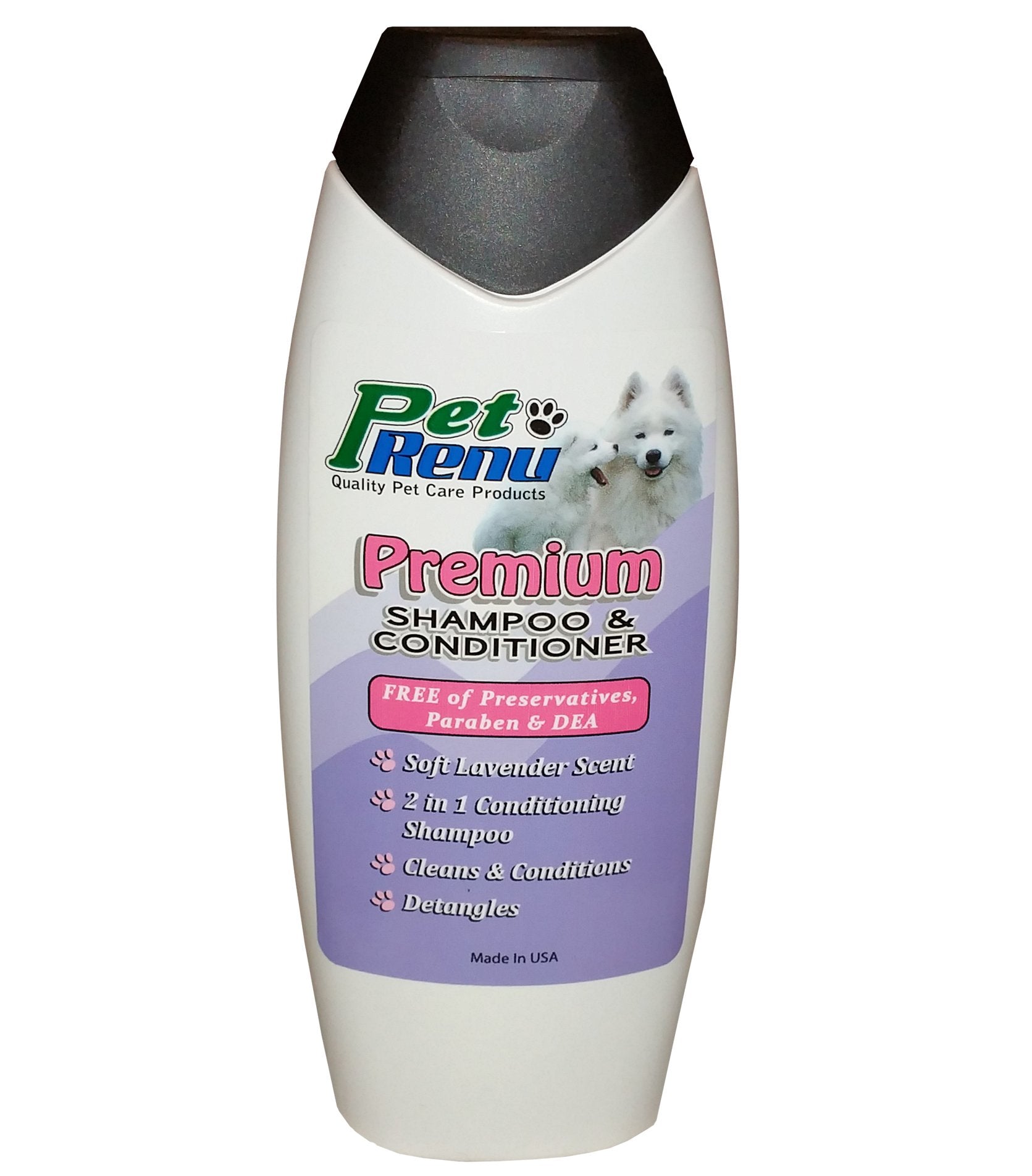 Pet Renu Premium Pet Shampoo - 16oz - 2 in 1 Dog Wash Shampoo and Conditioner - All Natural Ingredients with Lavender Oil - Mois