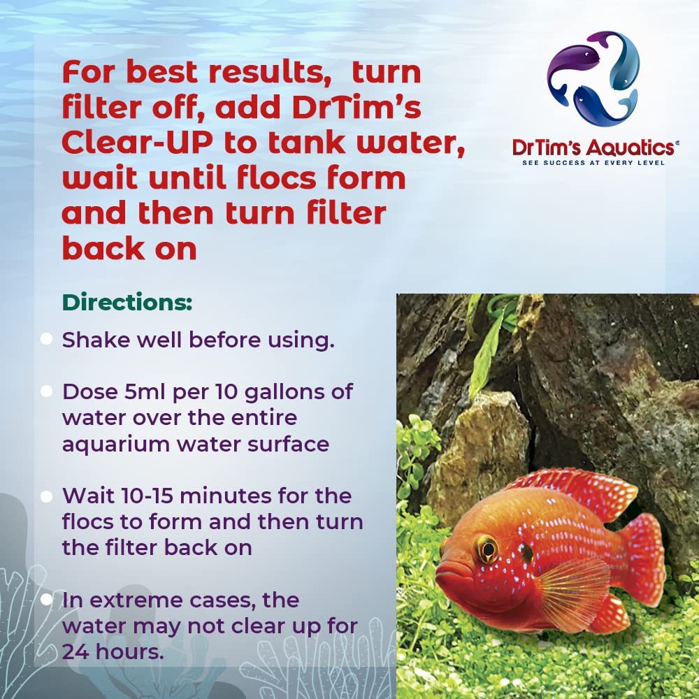 DrTim      s Aquatics Freshwater Clear-UP Natural Water Clarifier - for Fish Tanks, Aquariums, Water Filtering, Treatment - Eco-