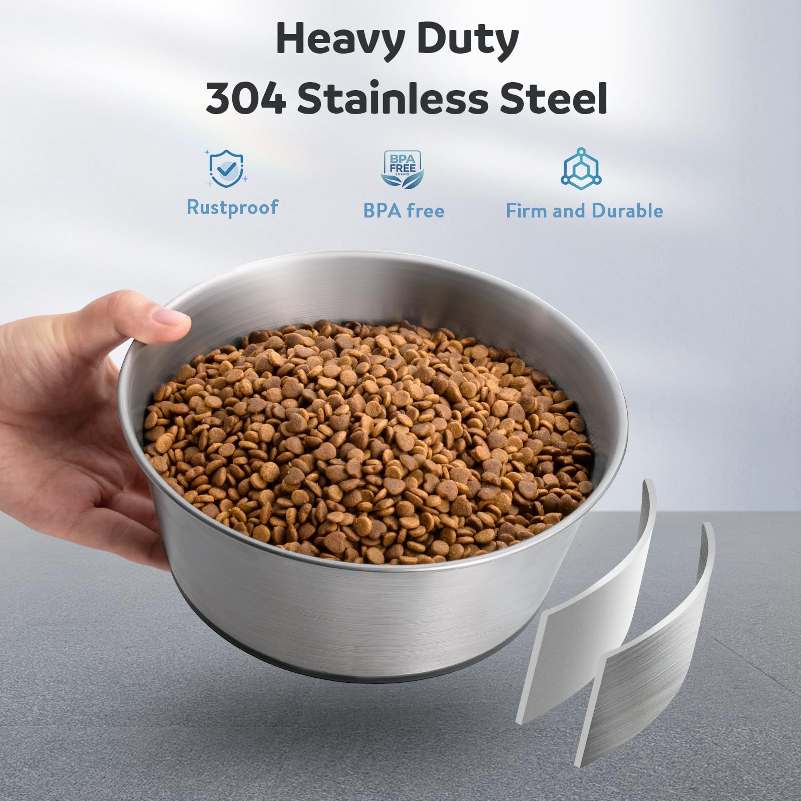 WROSWT Stainless Steel Dog Bowls Set of 2, Anti Rust Metal & Non Slip Rubber Base, Heavy Duty Large Feeding Dishes, Food Grade B