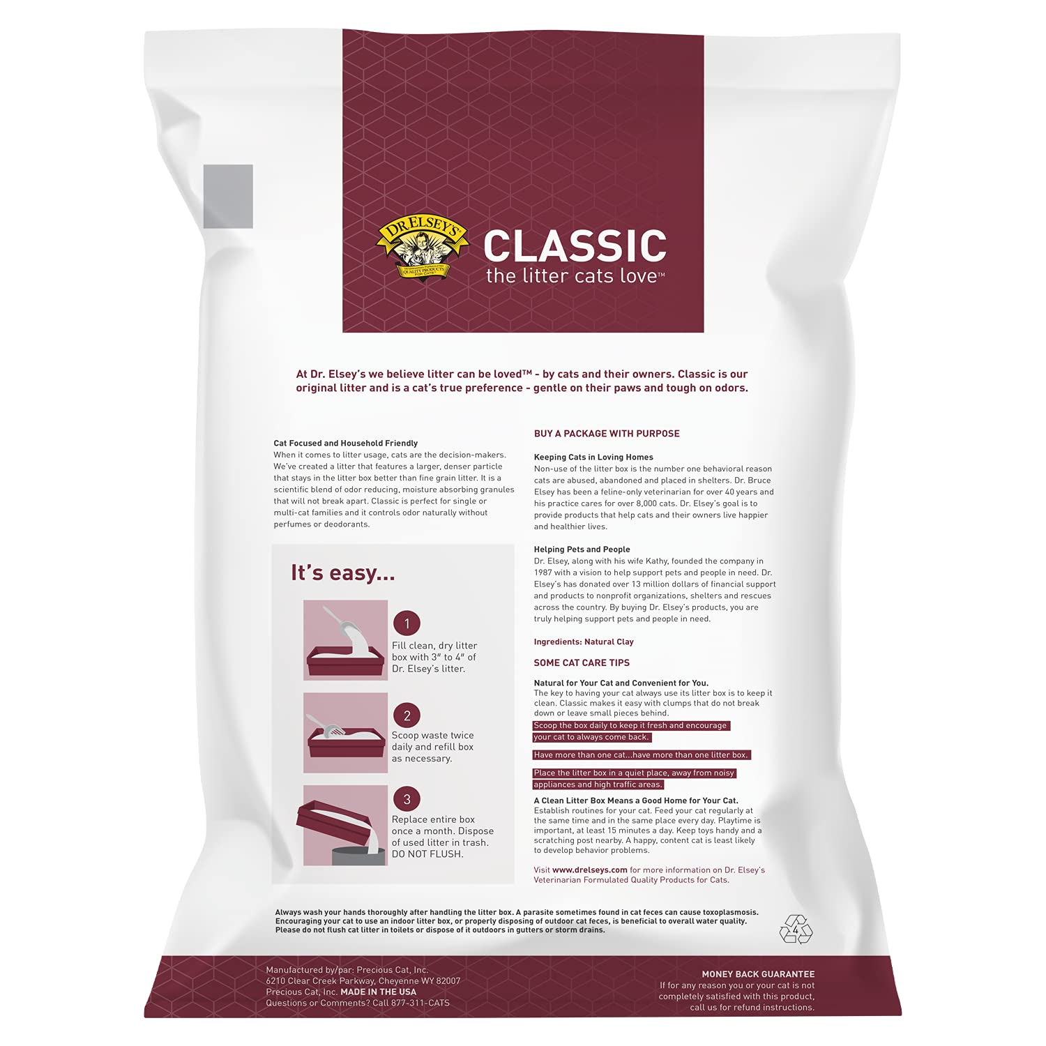 Dr. Elsey'S Cat Litter - Unscented Cat Litter W/ Natural Ingredients - Low Dust Superior Odor Control Cat Litter - Hard Clumping Moisture Absorbing Clay Multi Cat Litter (For Adult Cats - 18Lbs)