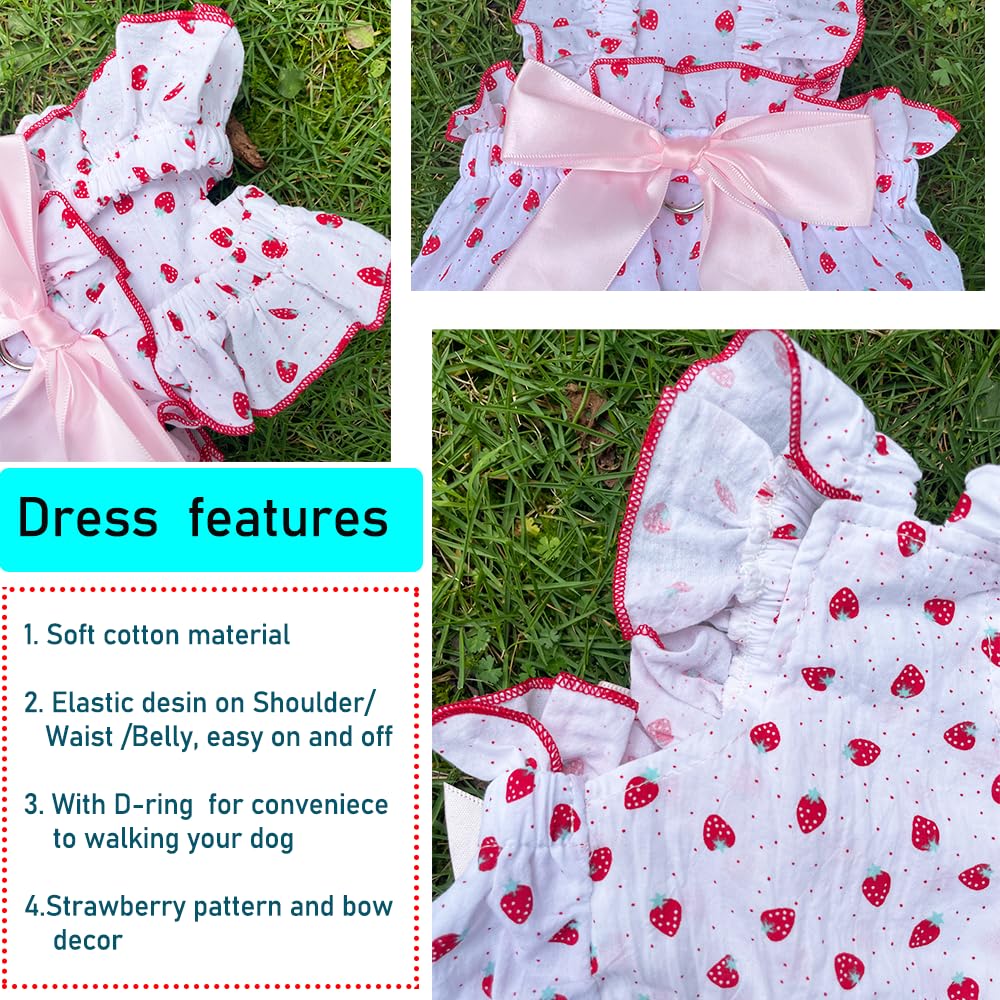 Aniac Strawberry Dog Dress For Small Medium Dog Cotton Puppy Clothes Girl Dog Princess Dress Sleeveless Cat Outfit Bow Summer Pe