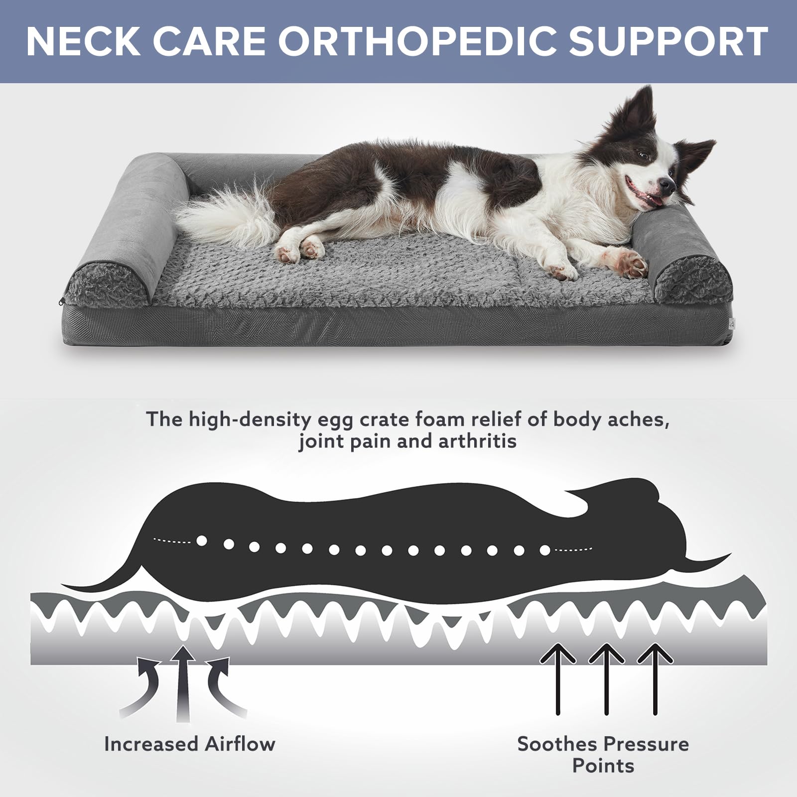 JOEJOY Orthopedic Dog Bed for Medium Dogs, Large Dog Couch Bed, U Shape Memory Foam Dog Bed with Removable Washable Cover, Water