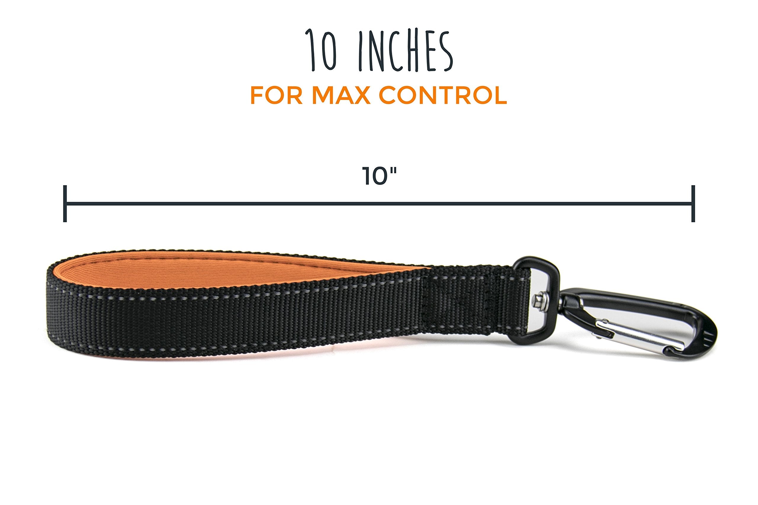Mighty Paw Training Tab - Short Dog Leash - Padded Handle - Strong Traffic Pet Lead - Carabiner Clip Included - Padded Short Pet Tab - Leash Padded Traffic Handle - Pet Dog Training - 10” (Black)