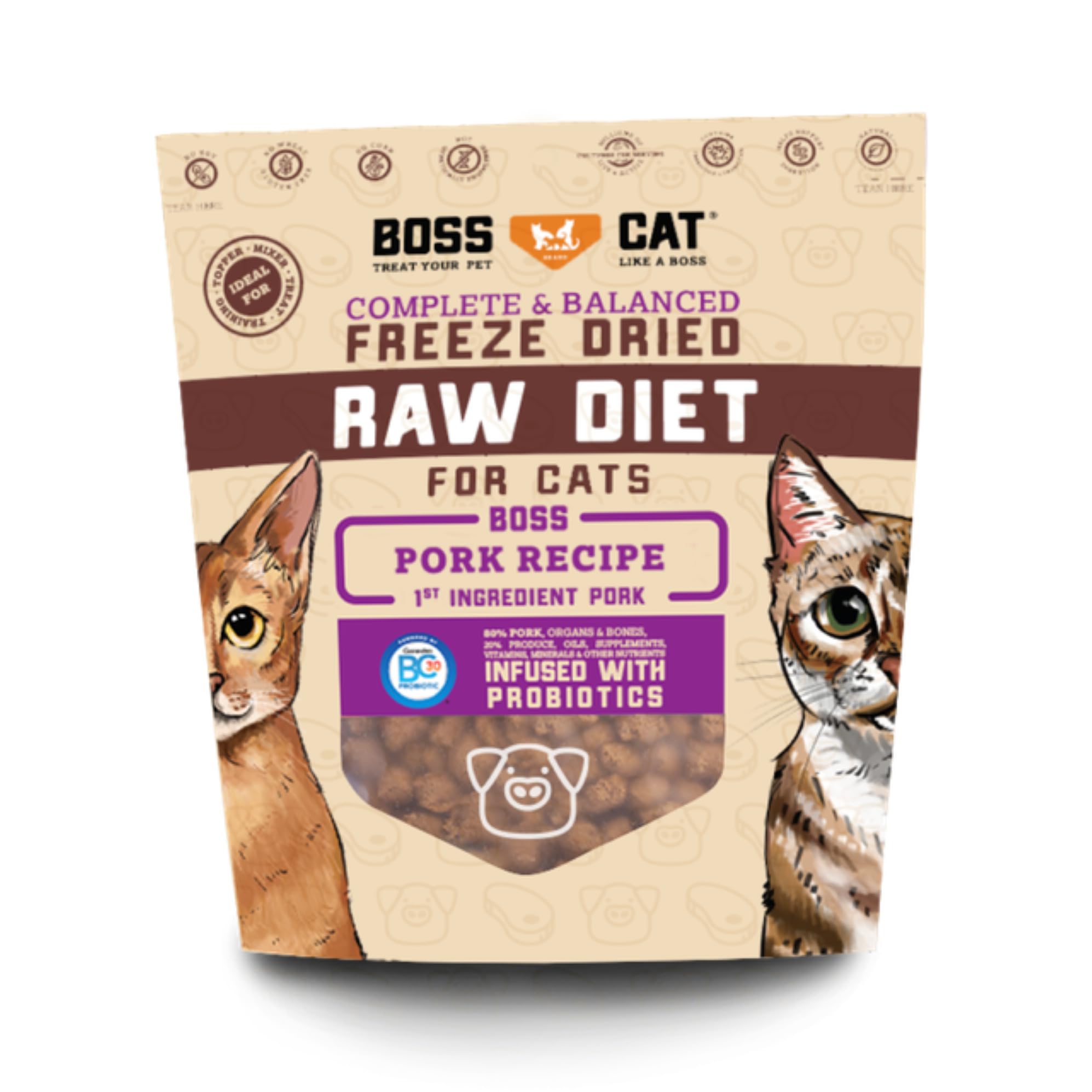 Boss Cat Complete & Balanced Freeze Dried Raw Diet for Cats, Pork Recipe, 9 oz Bag